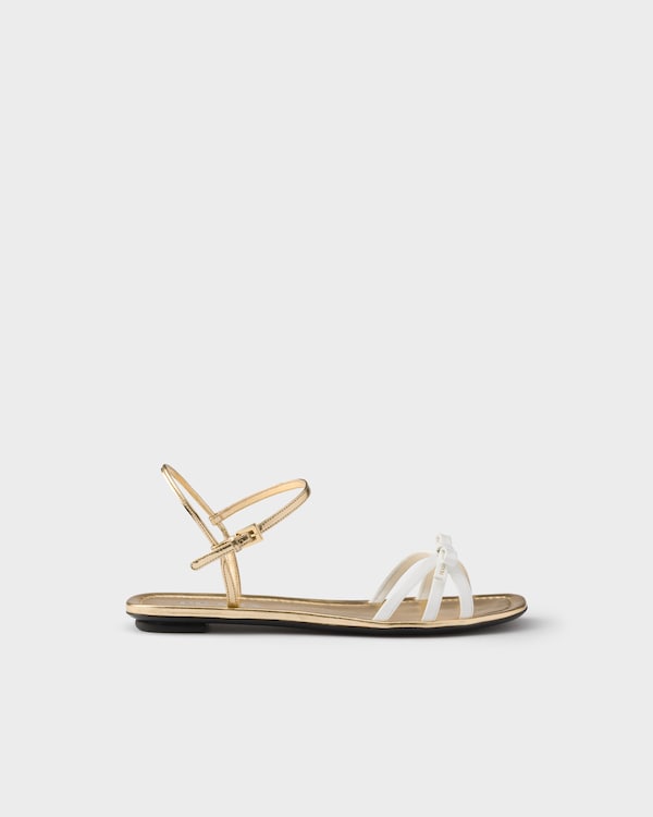 Flat patent and metallic leather sandals - White Flat patent and metallic leather sandals - White
