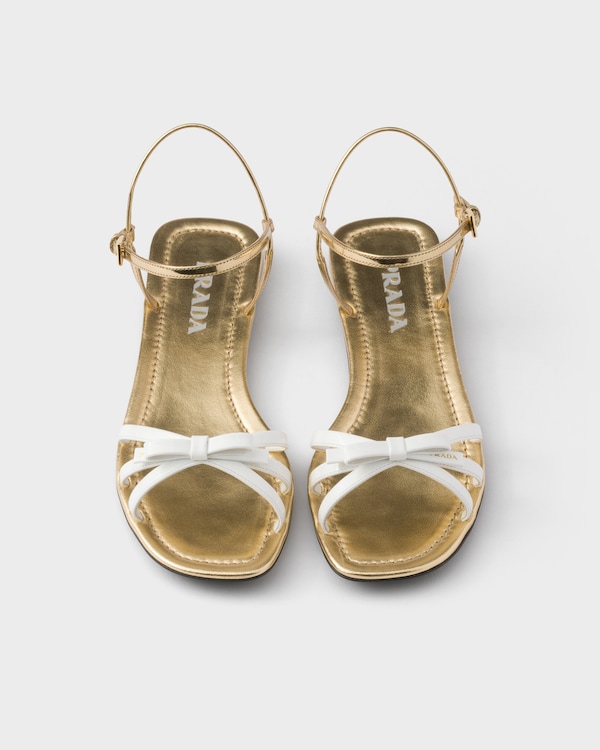 Flat patent and metallic leather sandals - White Flat patent and metallic leather sandals - White