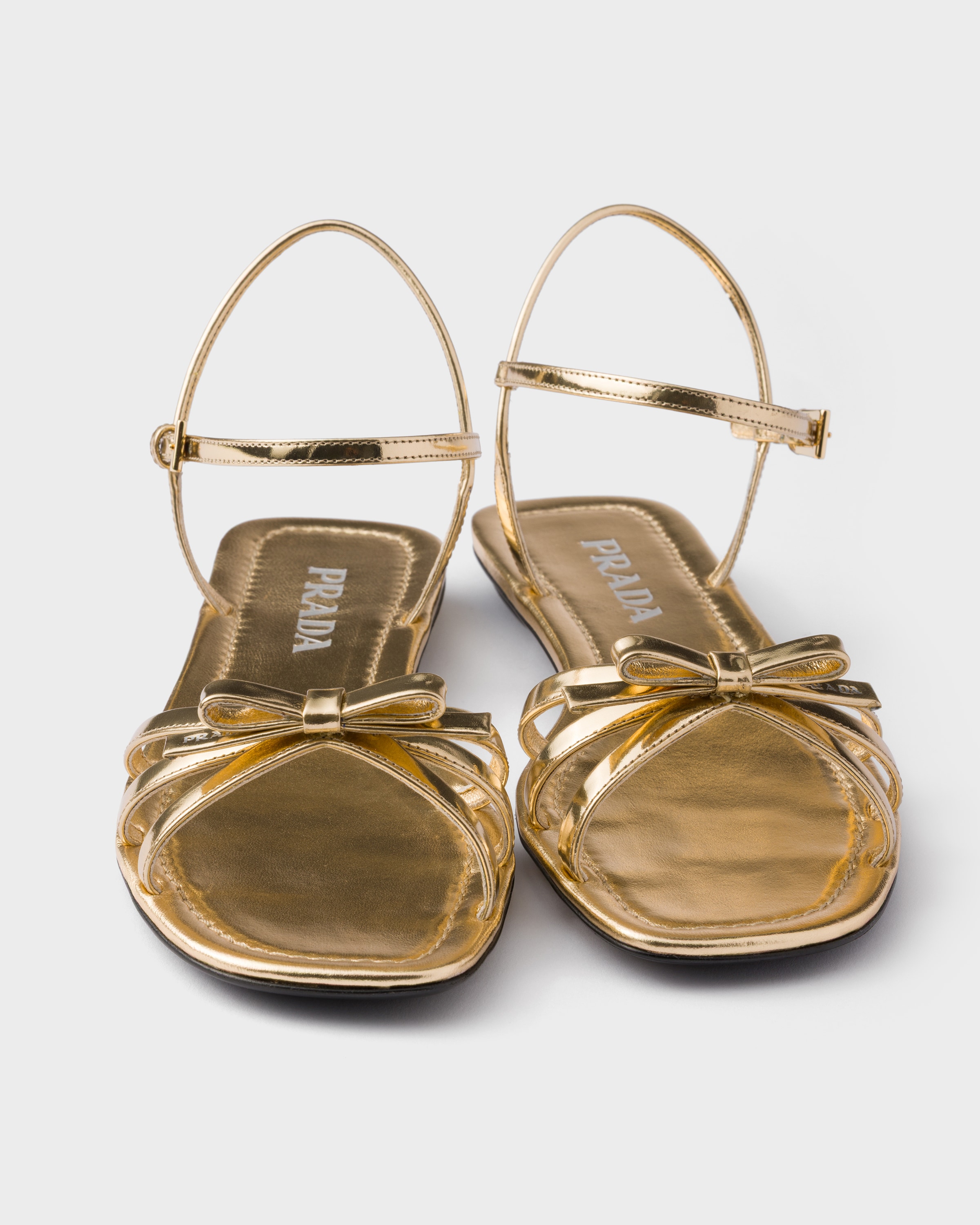 Platinum Flat metallic leather sandals | PRADA - United States