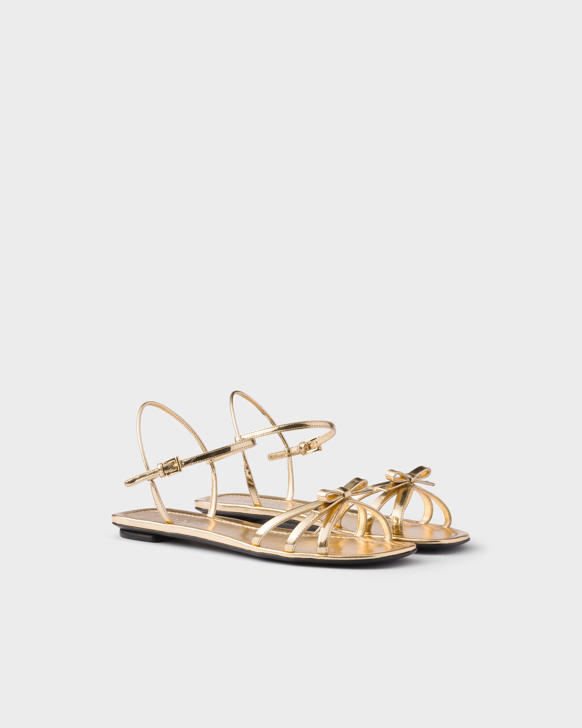 Platinum Flat metallic leather sandals | PRADA - United States