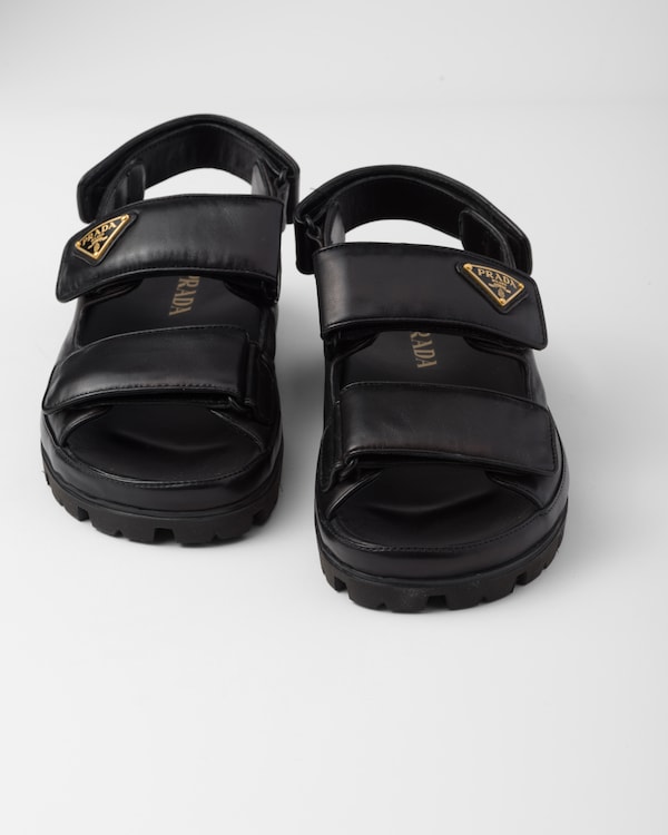 Prada Black Calf Leather Bos Taurus Flat Sandals