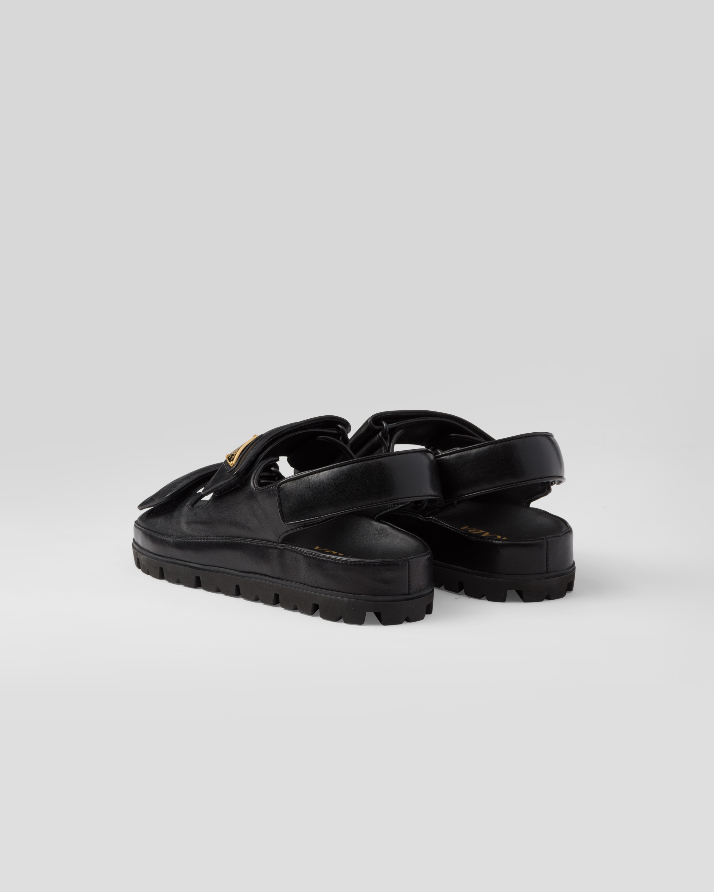 Black Flat Nappa Leather Sandals PRADA