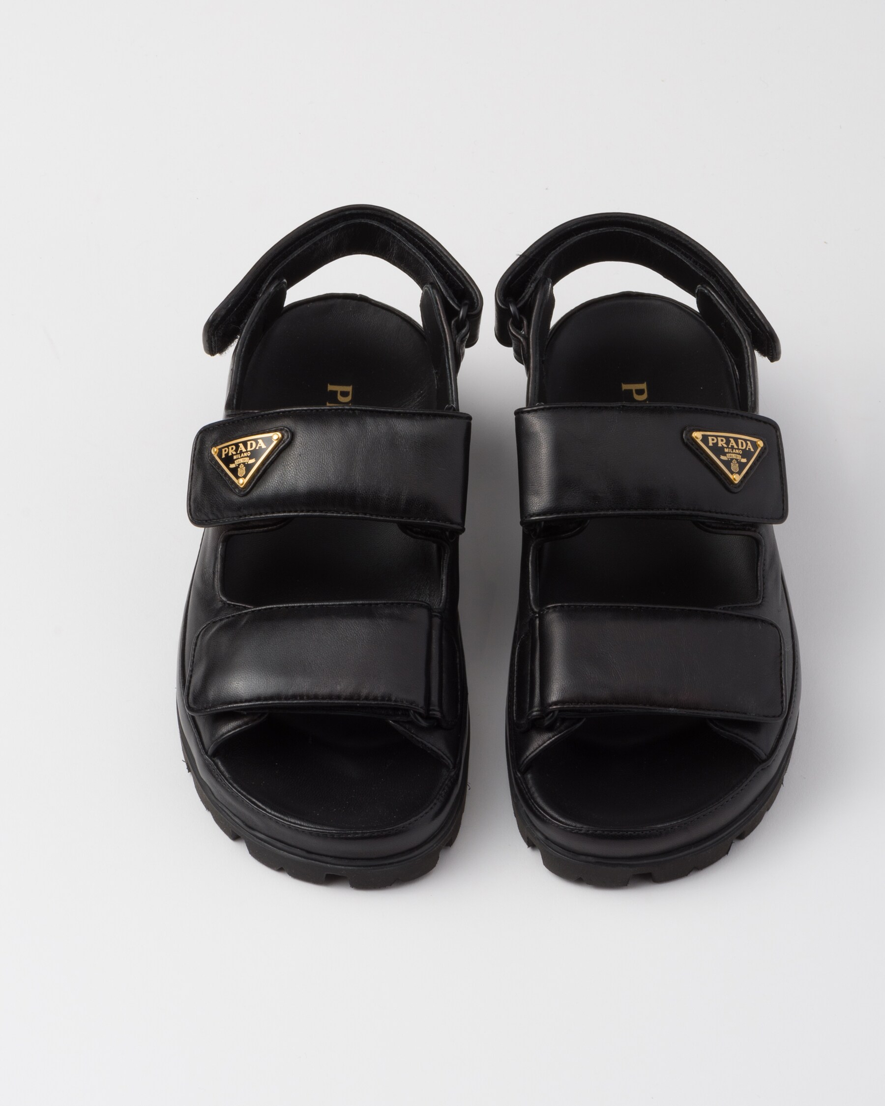 Prada Black Calf Leather Bos Taurus Flat Sandals