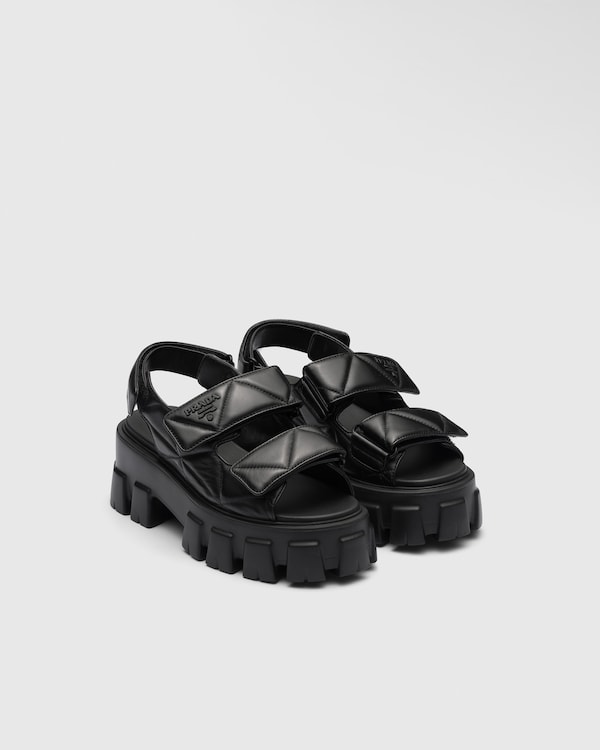 ブラック プラダ モノリス クロシェ ケージサンダル | PRADA