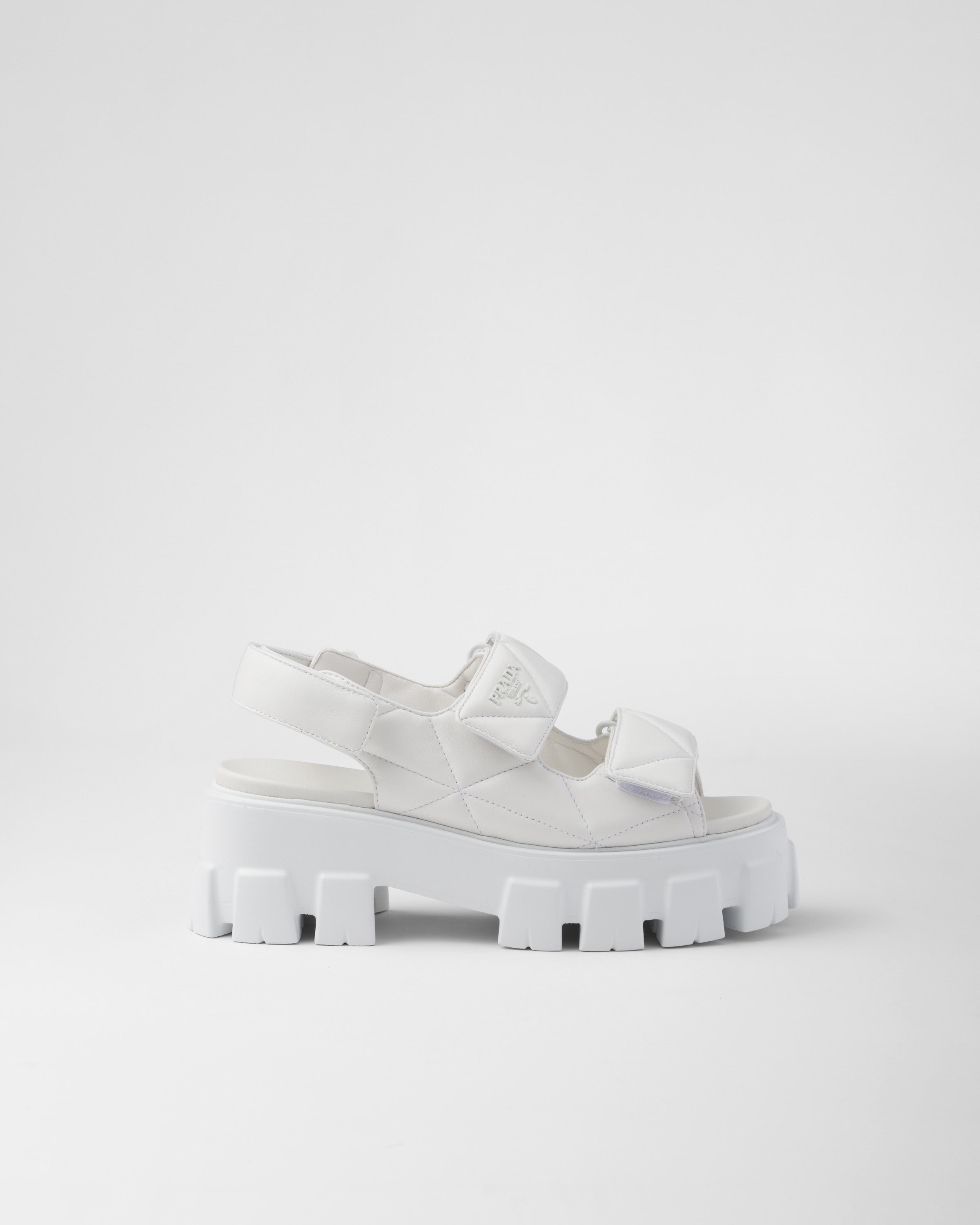 Shop Prada Monolith Nappa Leather Sandals In White