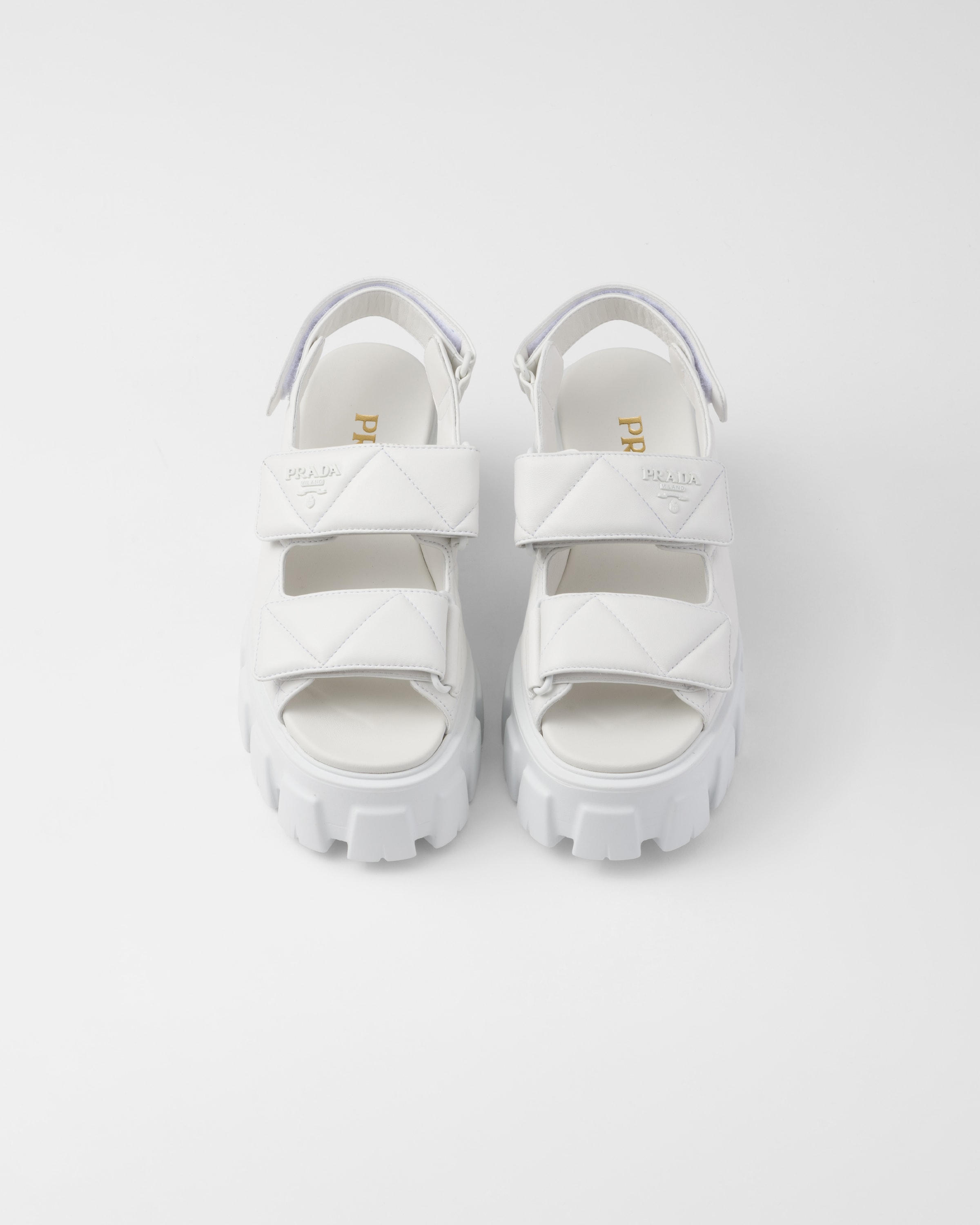 Shop Prada Monolith Nappa Leather Sandals In White