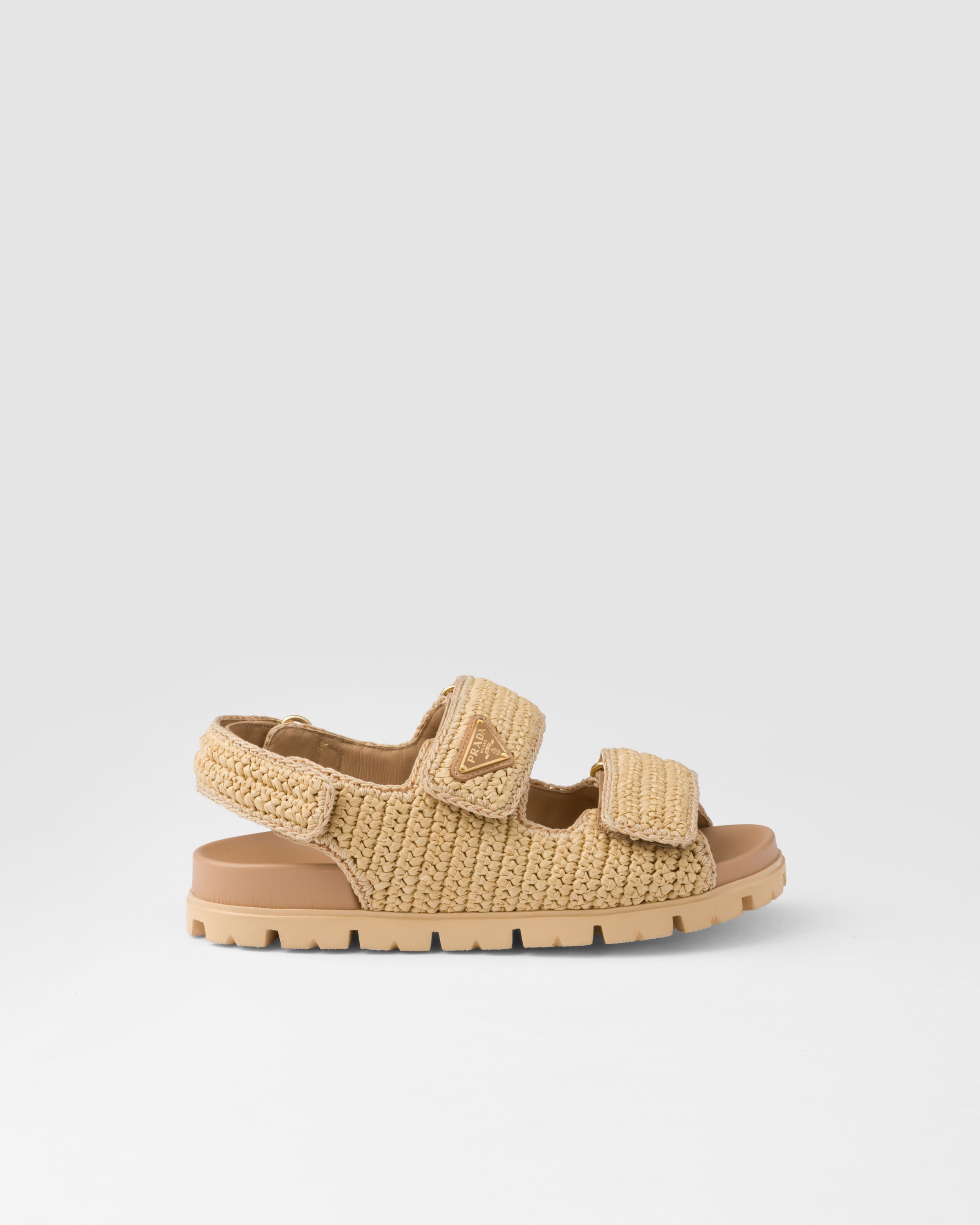 Shop Prada Crochet Sandals In Natural