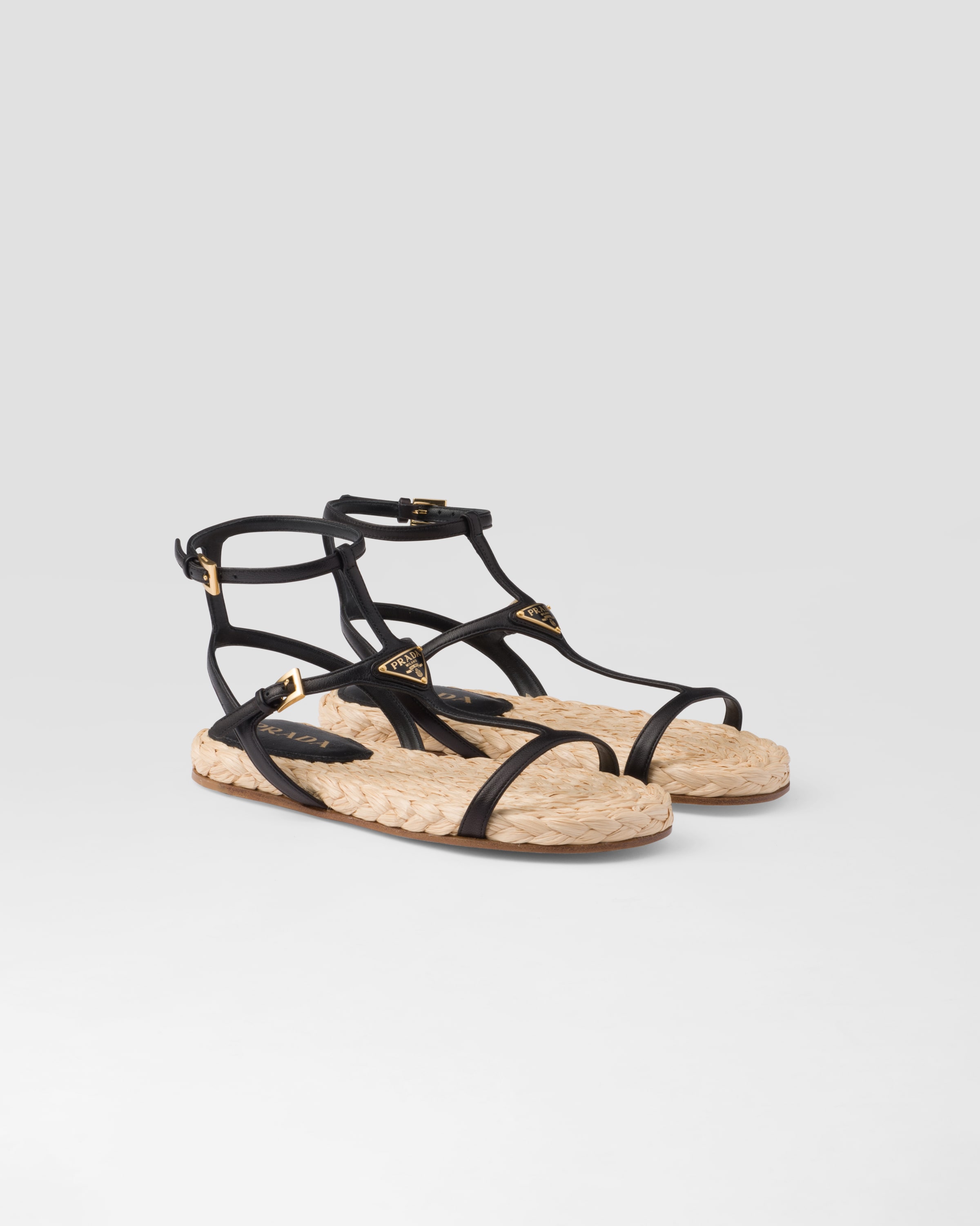 Prada Flat Nappa Leather Sandals In Multi