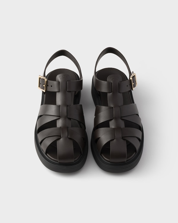 レザー フィッシャーマンズ サンダル - ダークブラウン レザー フィッシャーマンズ サンダル - ダークブラウン