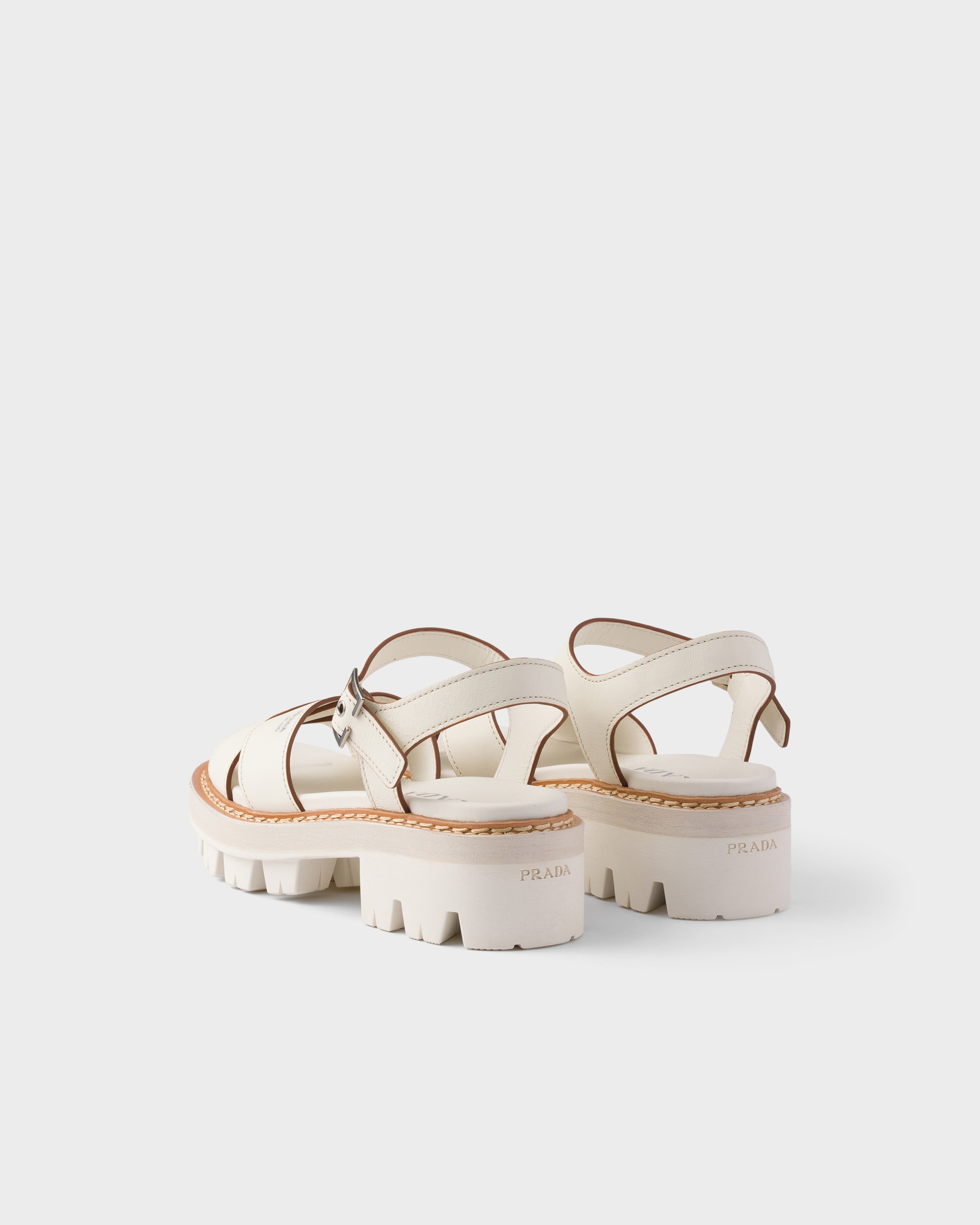 Chalk White Leather sandals | PRADA - United States