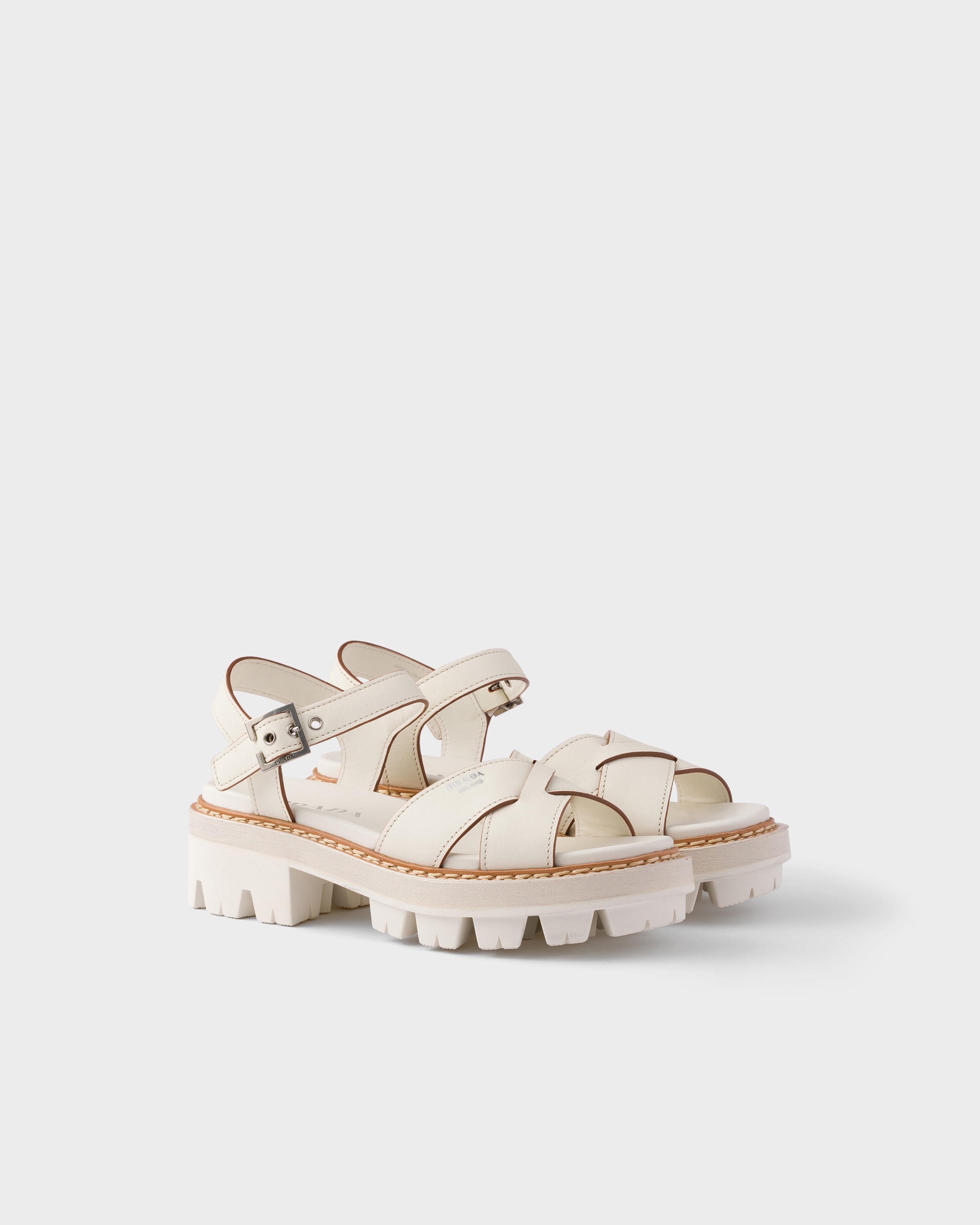 Chalk White Leather sandals | PRADA - United States