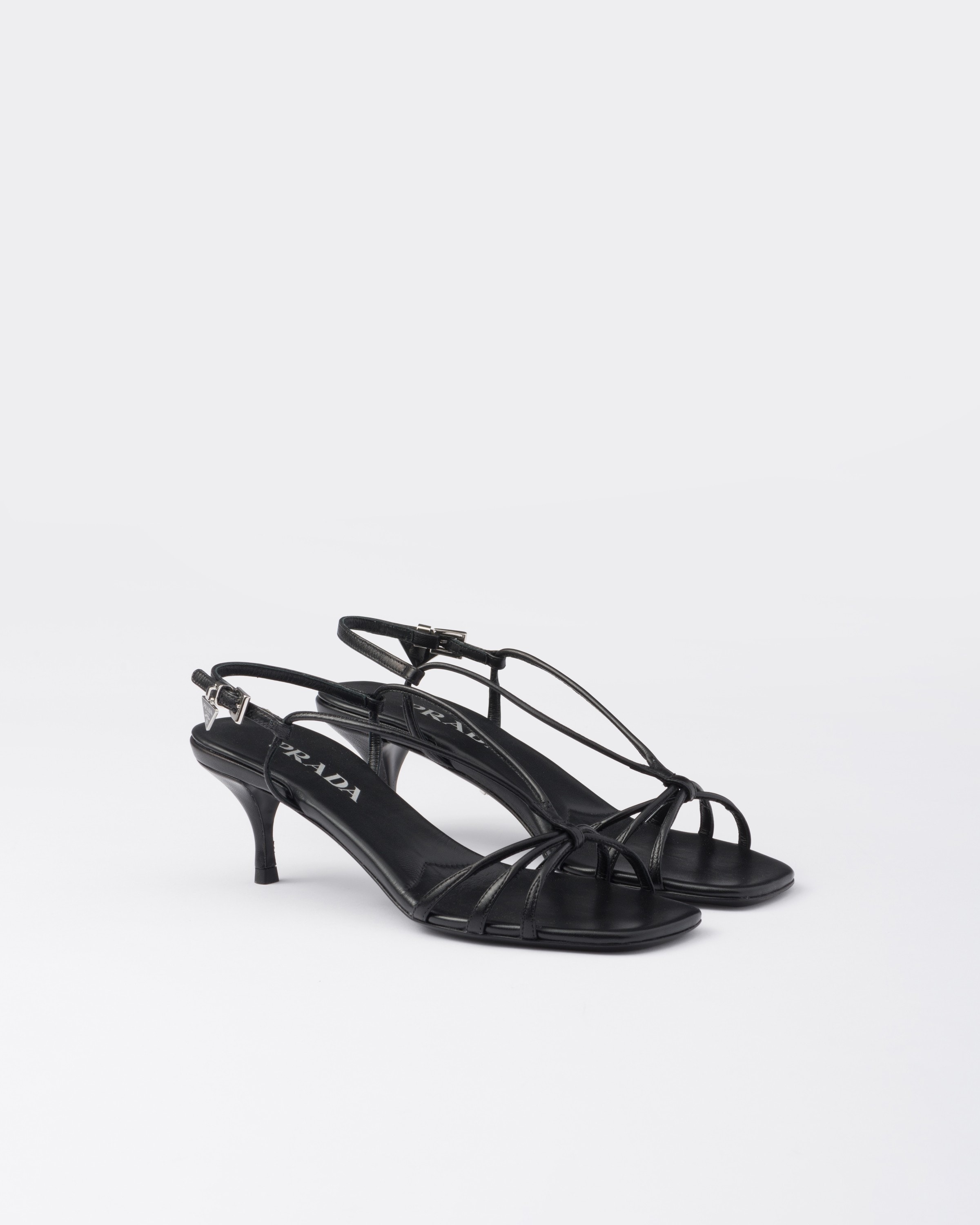 Shop Prada Sandalen Aus Leder Mit Absatz In Black