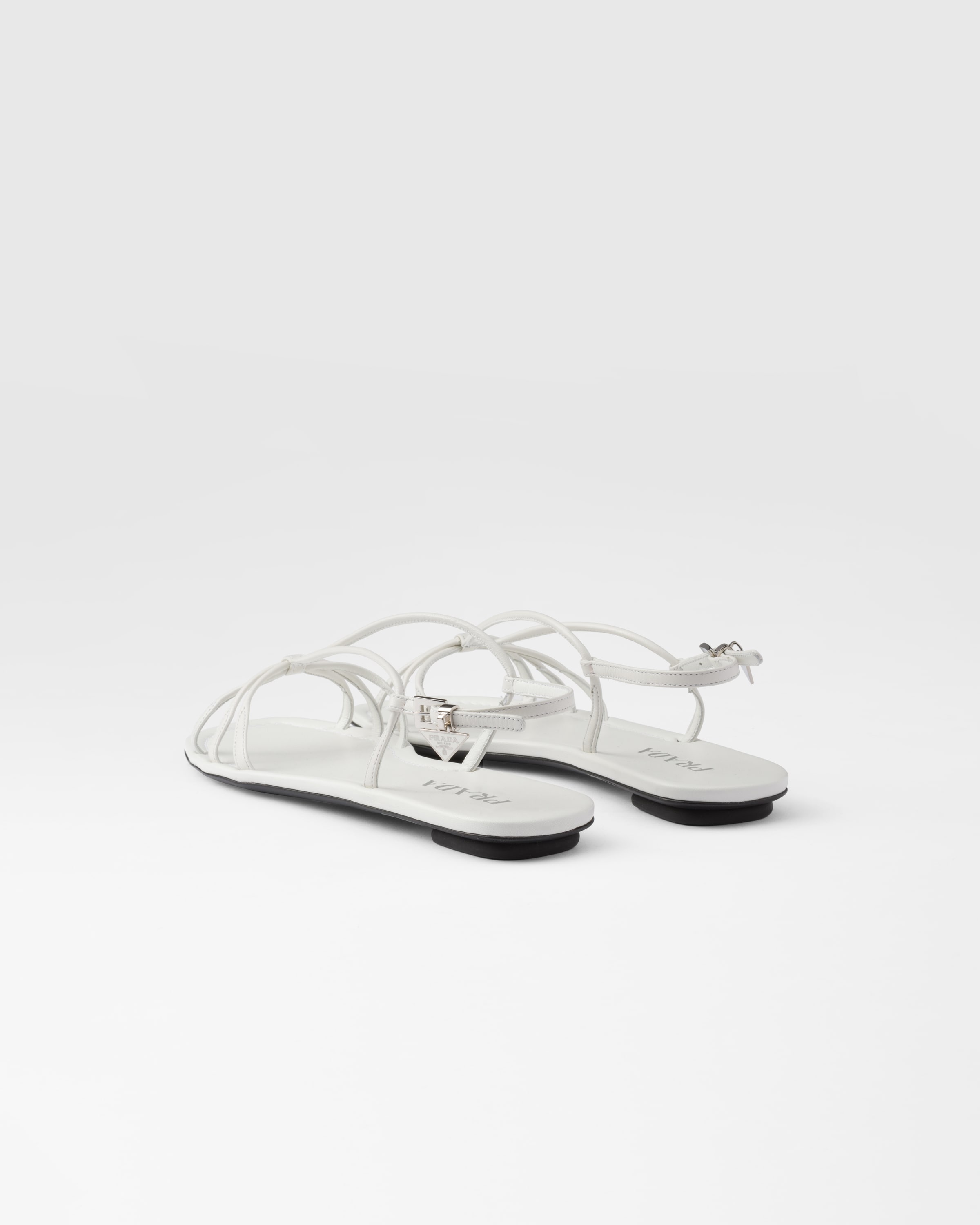 White Flat Leather Sandals PRADA