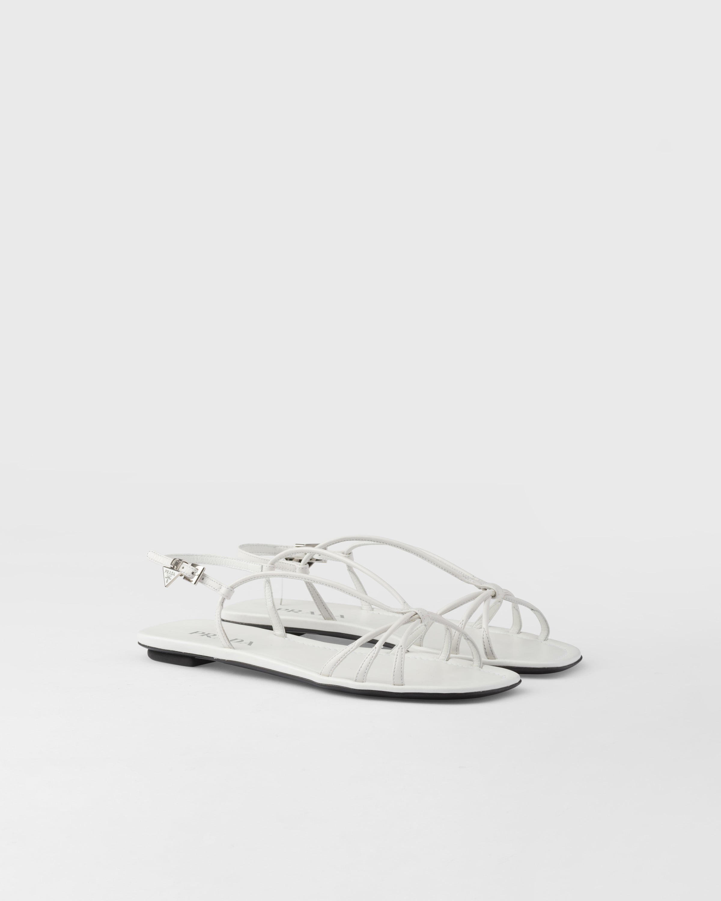 Prada Flat Leather Sandals In White