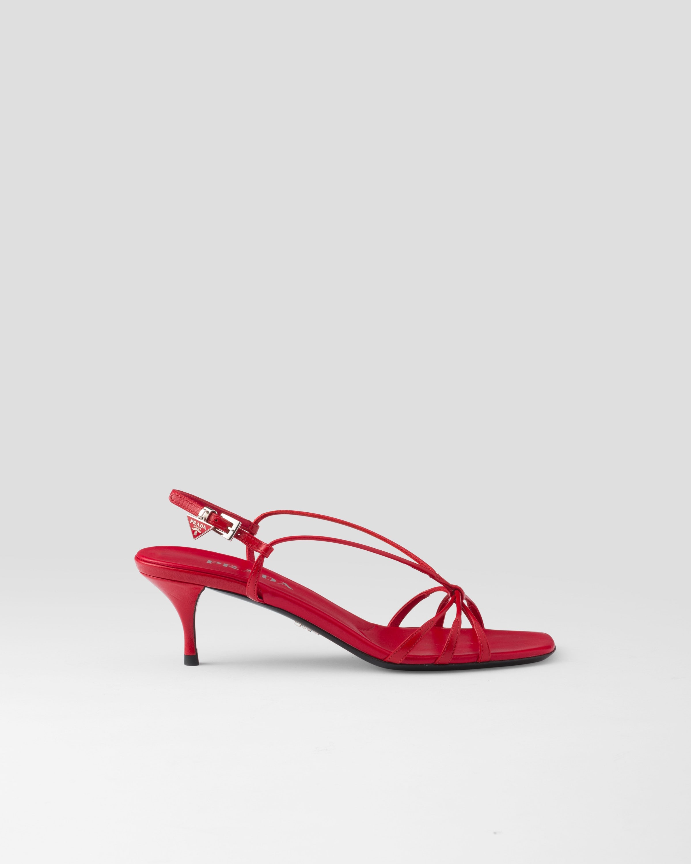 Shop Prada Heeled Leather Sandals In Red