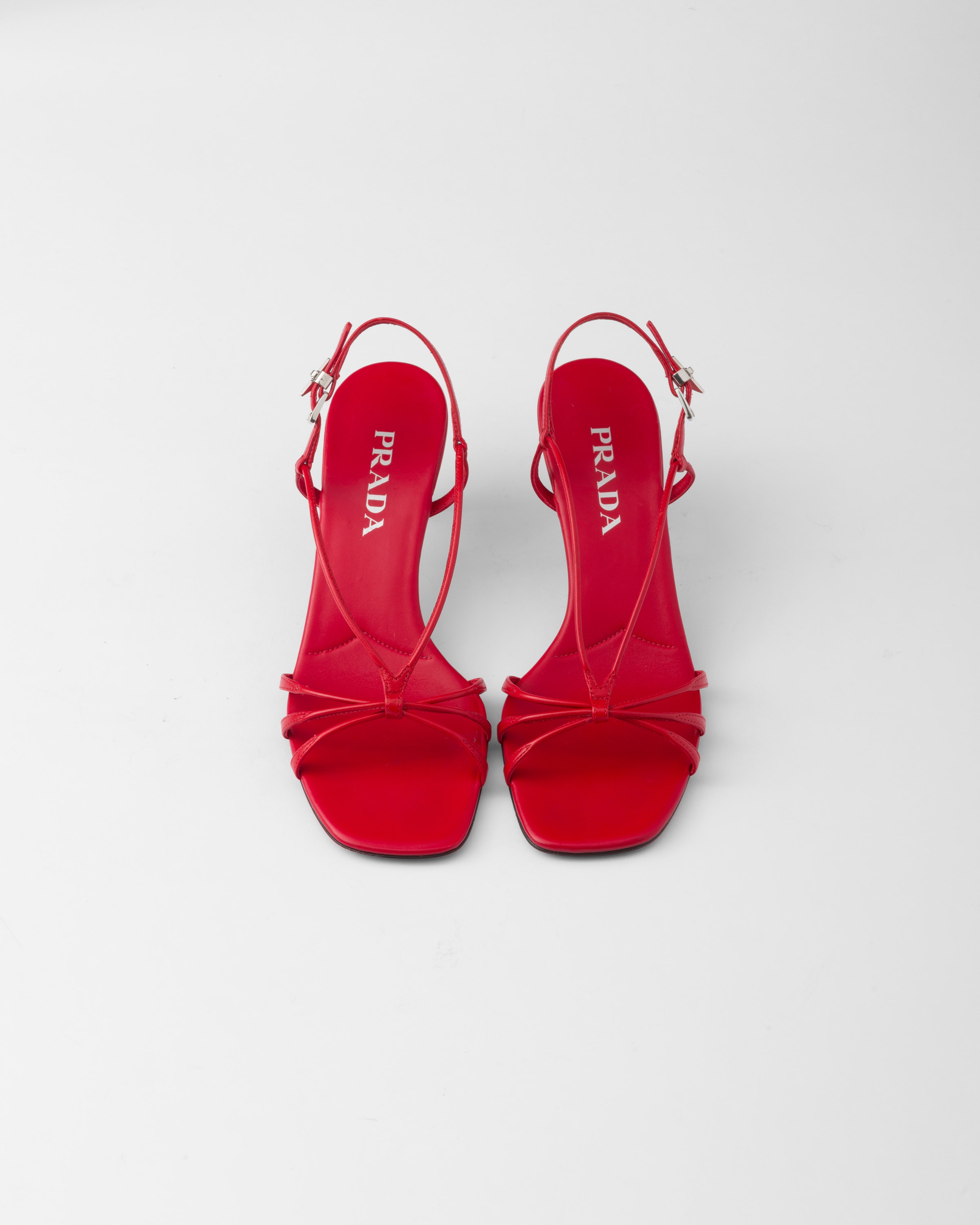 Shop Prada Heeled Leather Sandals In Red