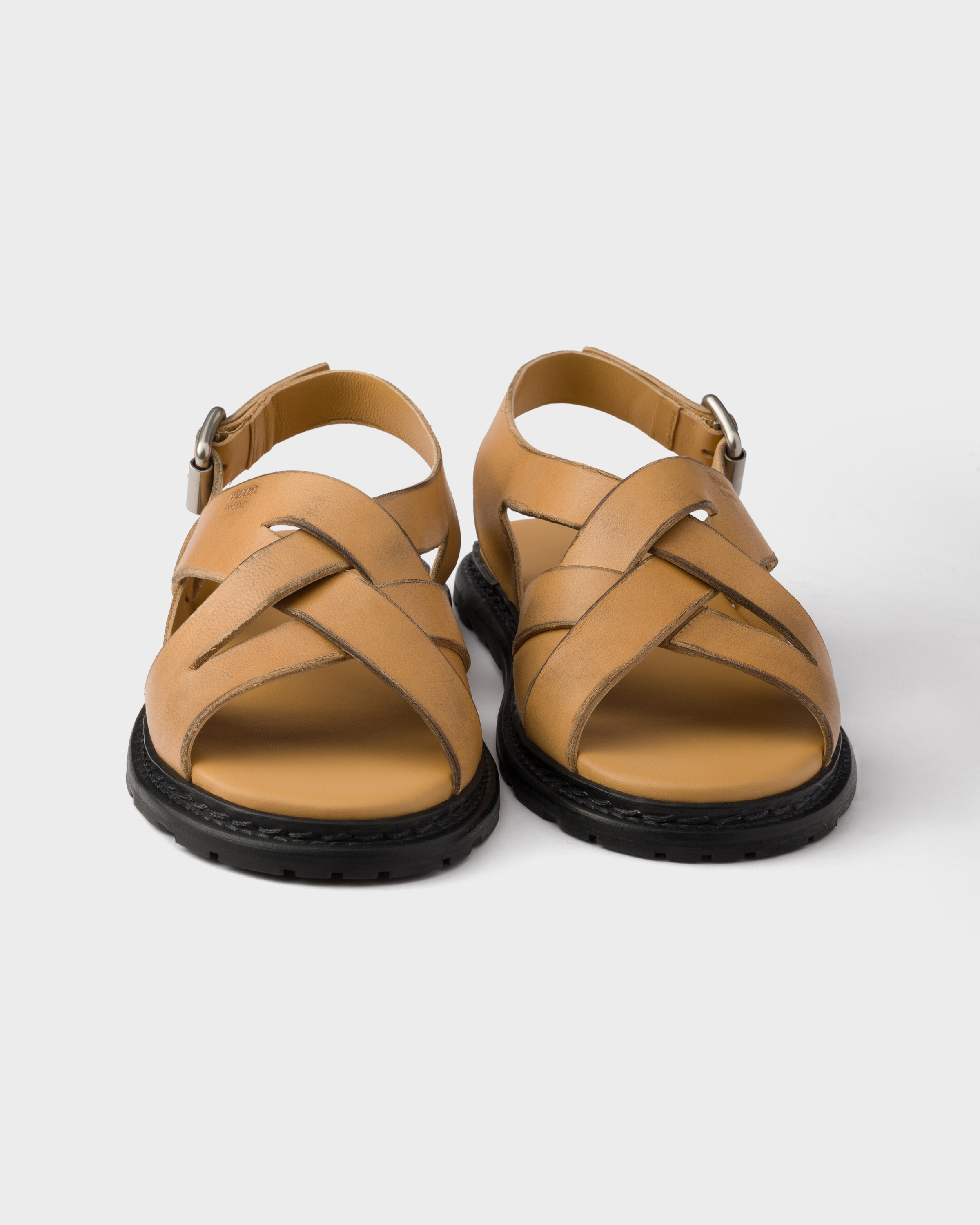 Natural Antiqued Leather Sandals | PRADA - United States