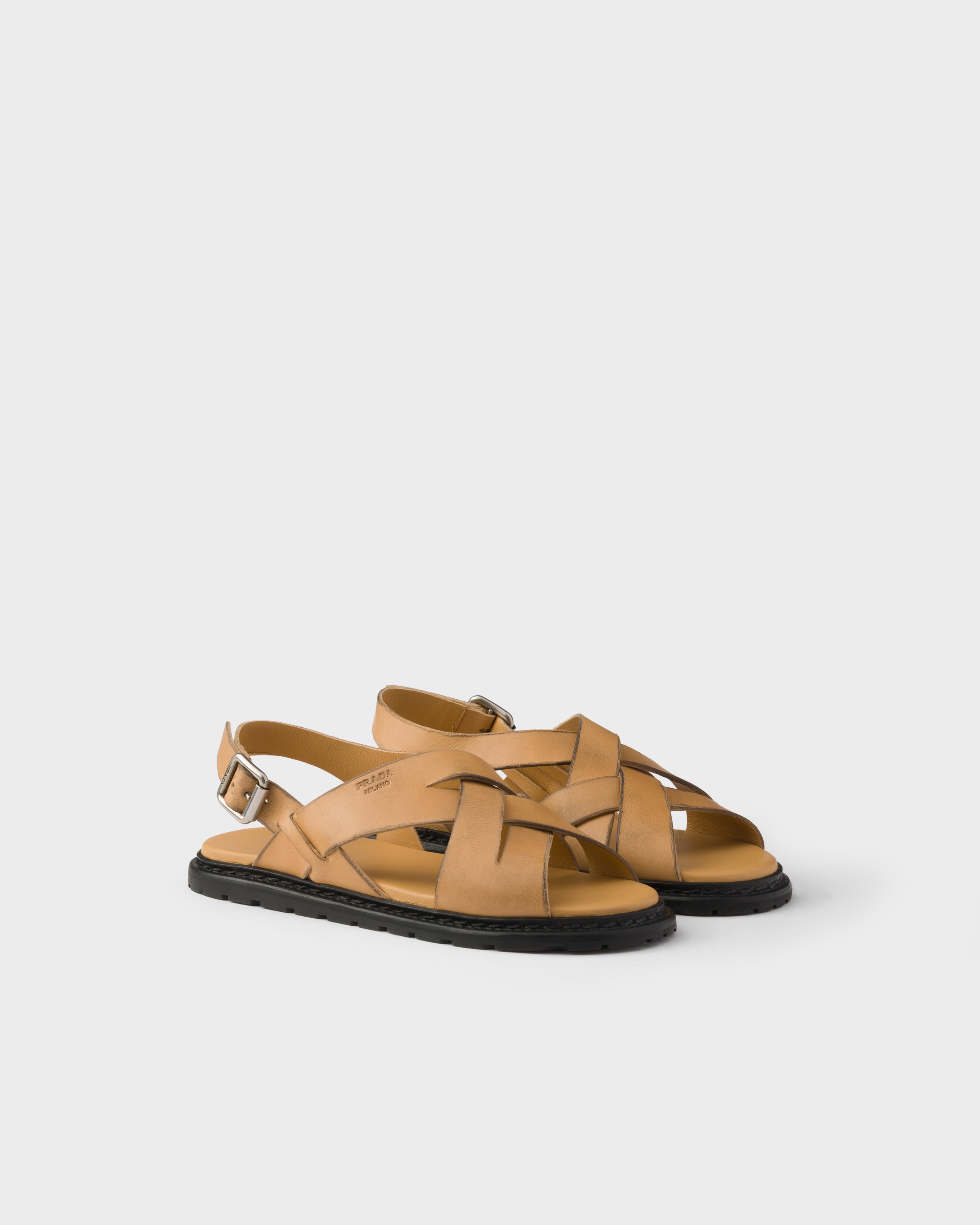 Natural Antiqued Leather Sandals | PRADA - United States