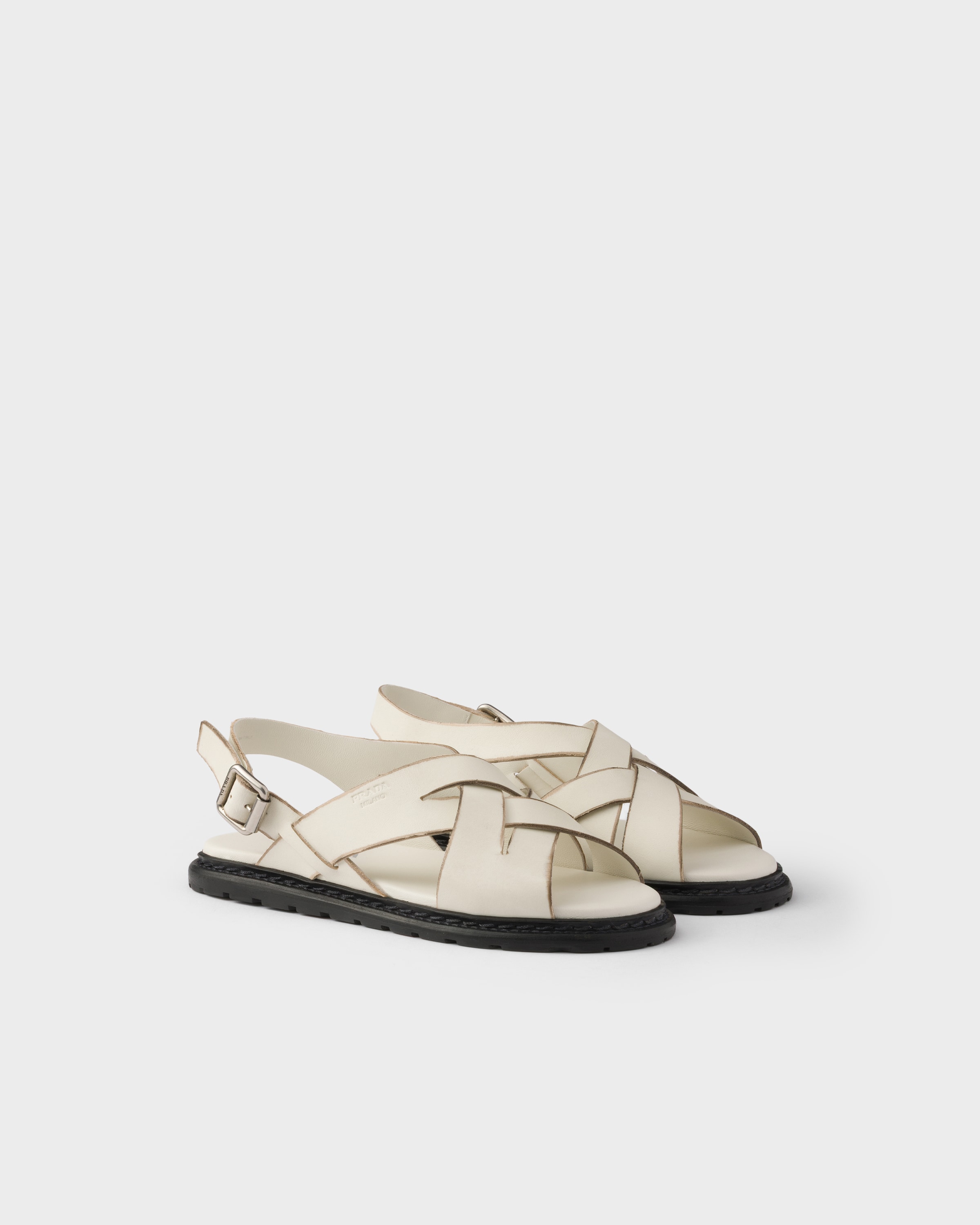 Chalk White Antiqued leather sandals | PRADA - United States Chalk White Antiqued leather sandals | PRADA - United States