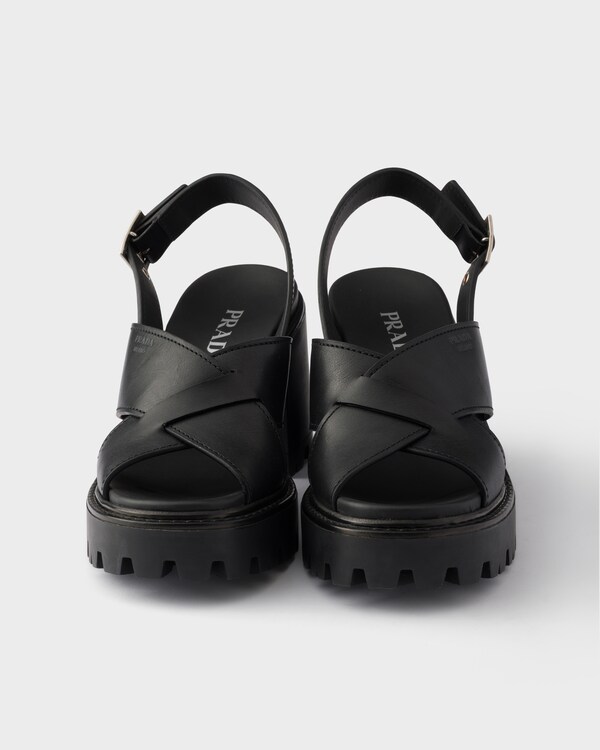 Crisscross leather platform sandals - Black Crisscross leather platform sandals - Black