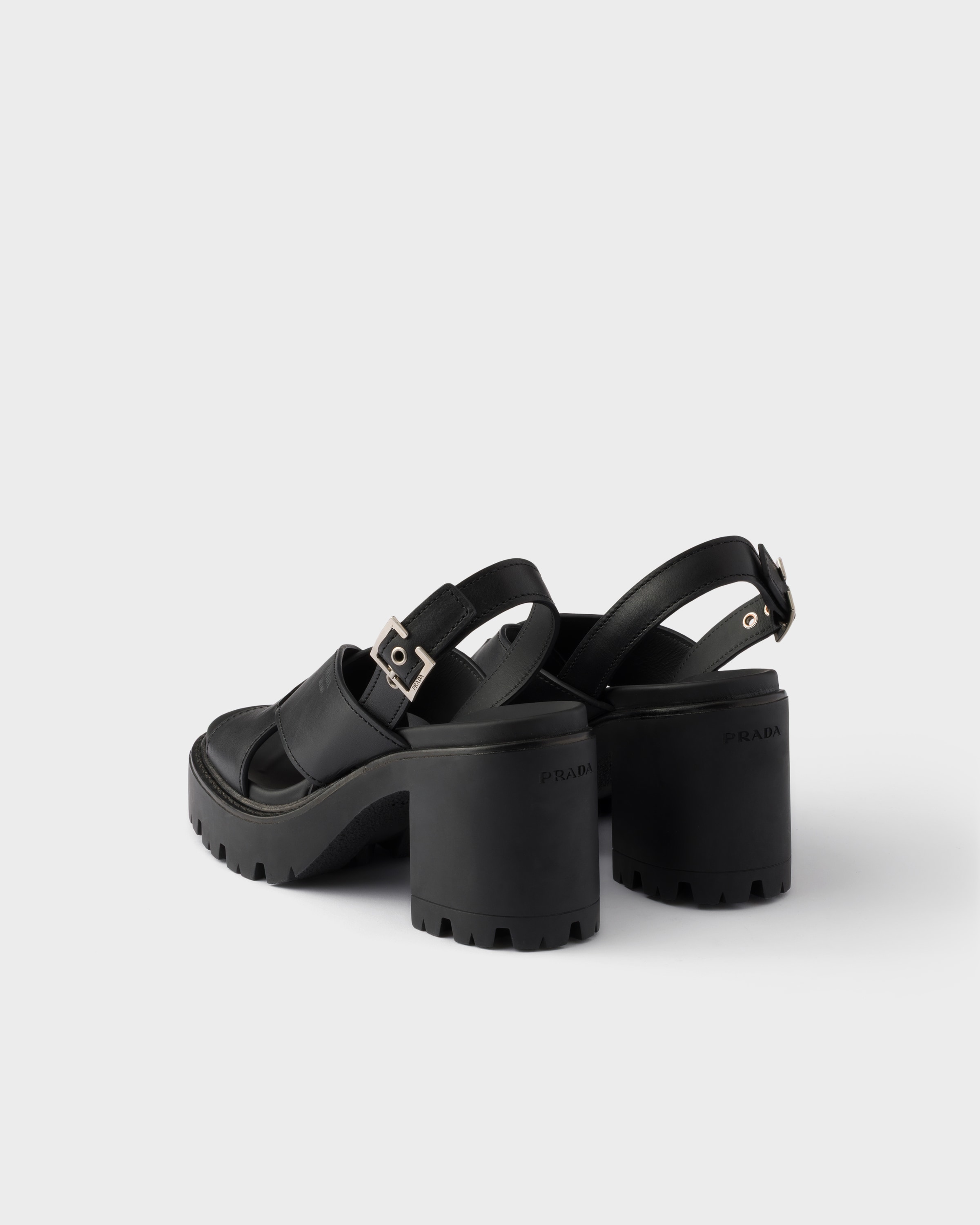 ブラック クロスレザー プラットフォームサンダル | PRADA - 日本