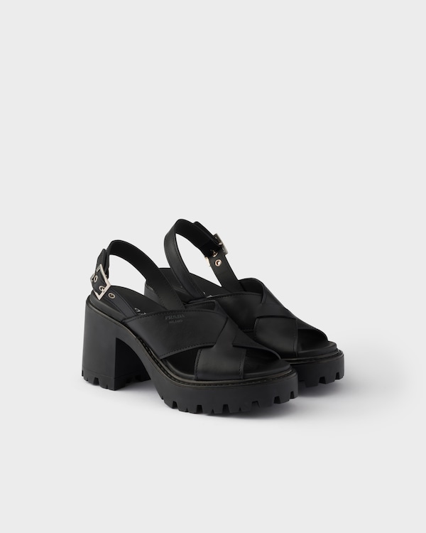 Crisscross leather platform sandals - Black Crisscross leather platform sandals - Black