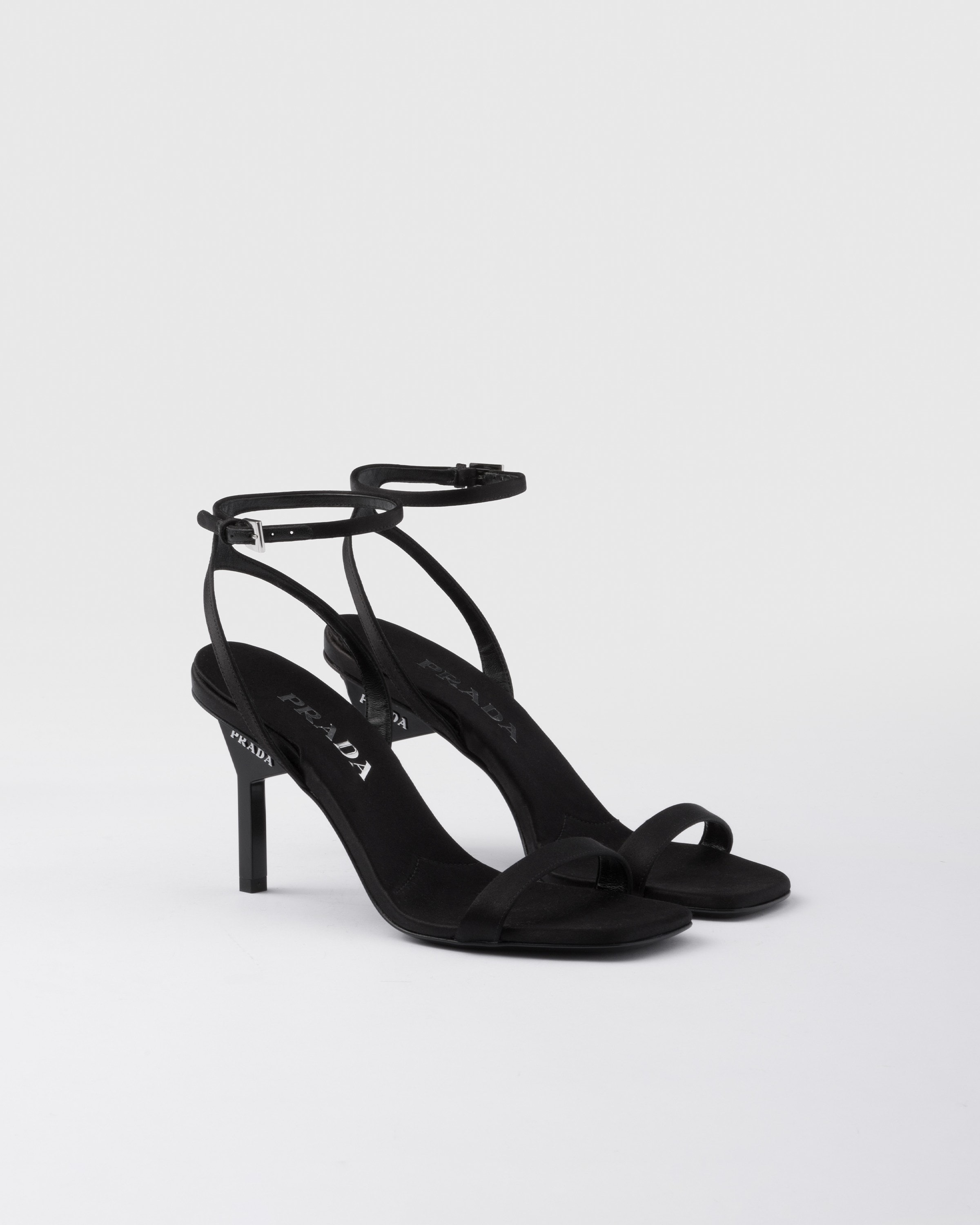 Prada 85mm Geometric-heel Satin Sandals In Black