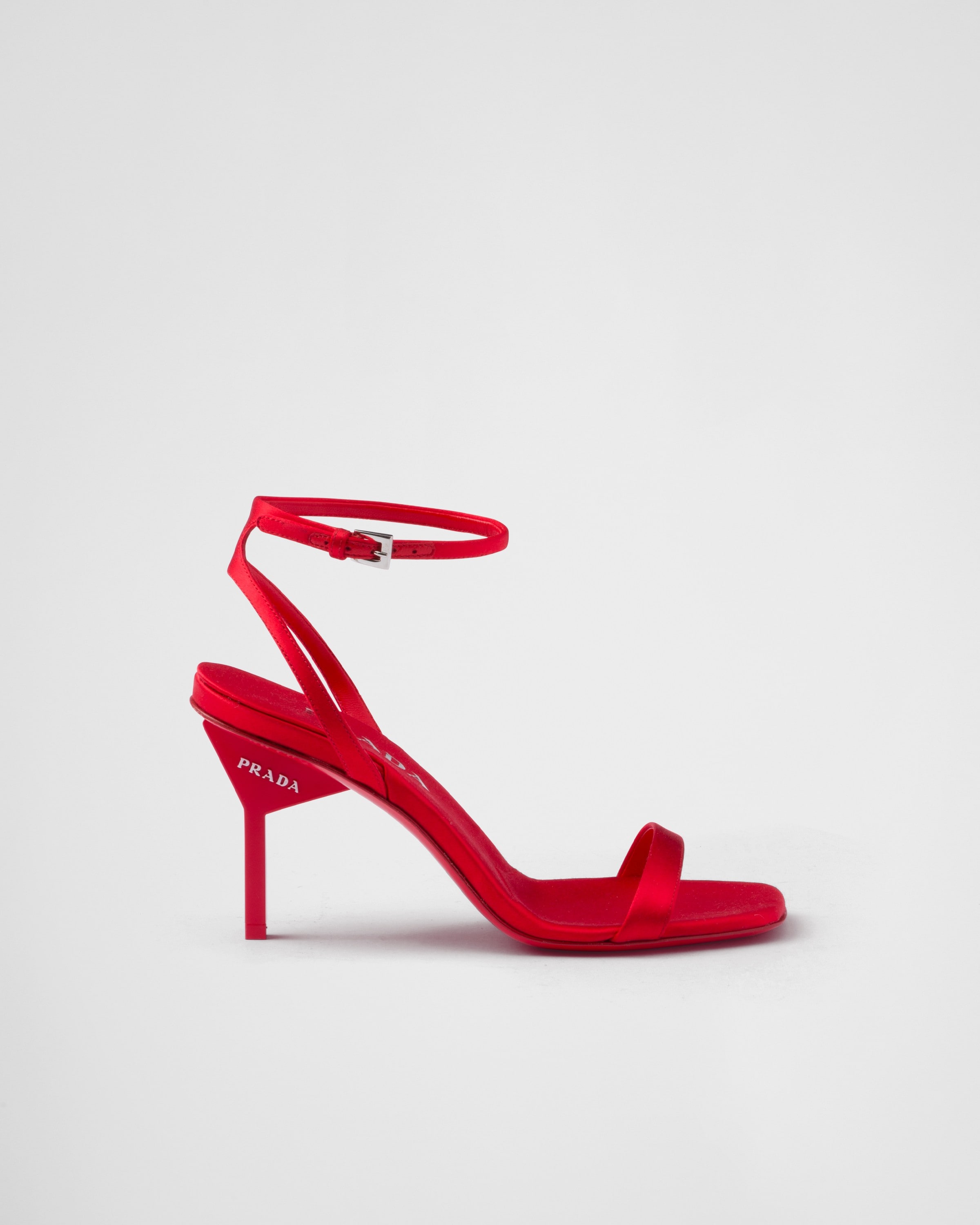 Shop Prada Satin High-heeled Sandals In Fiery Red