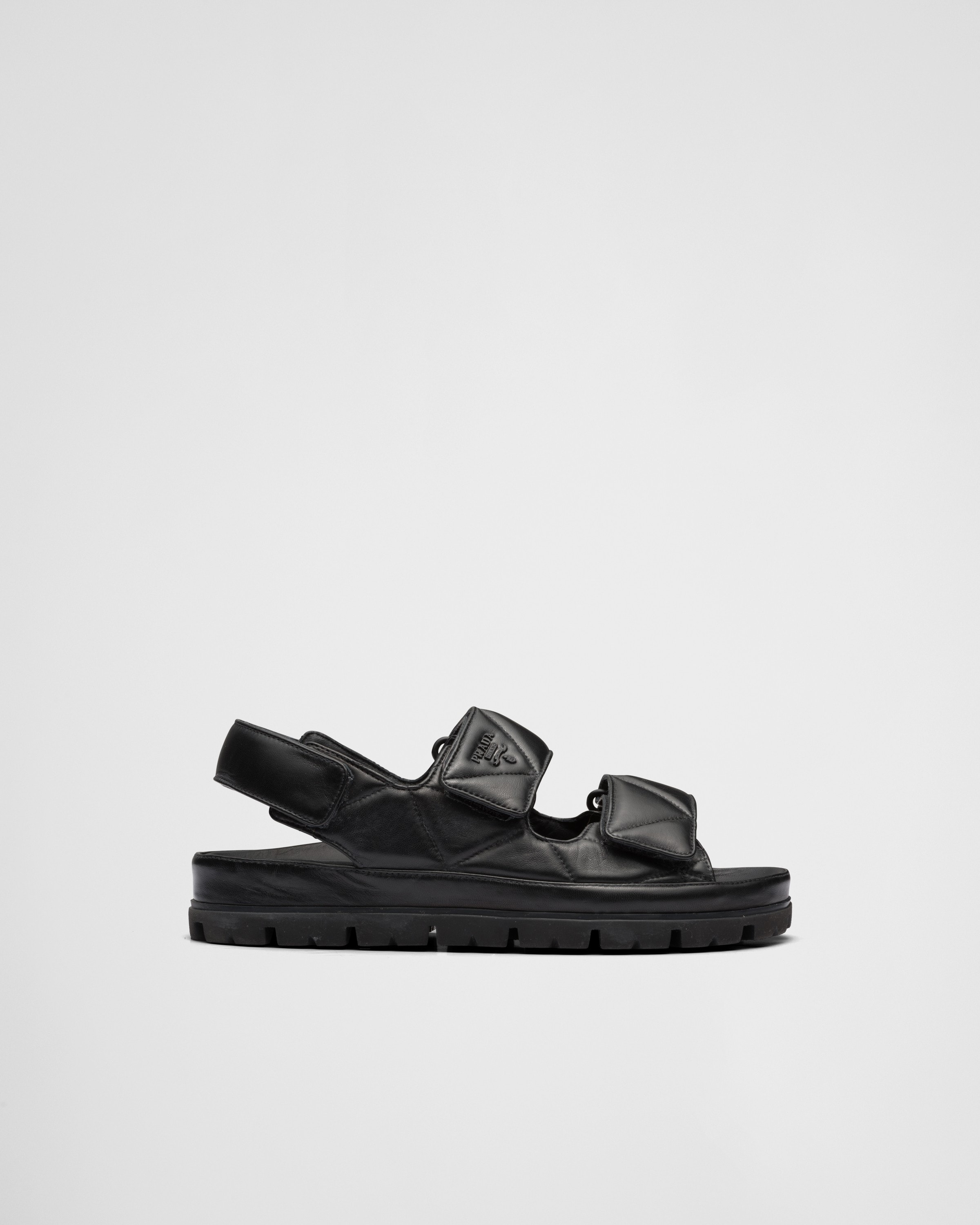 Shop Prada Padded Nappa Leather Sandals In Black