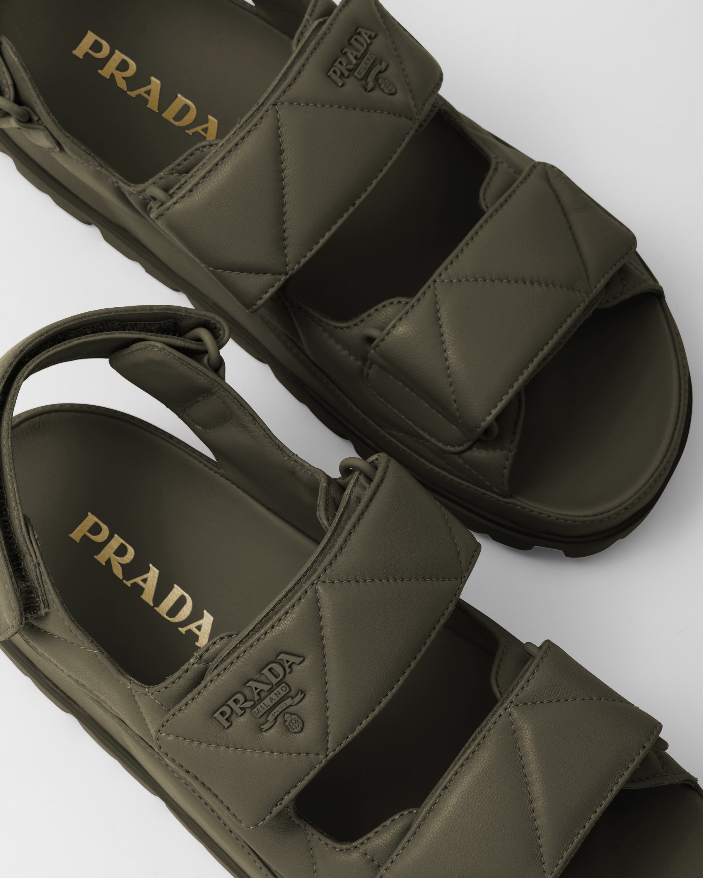 Military Green Padded Nappa Leather Sandals PRADA