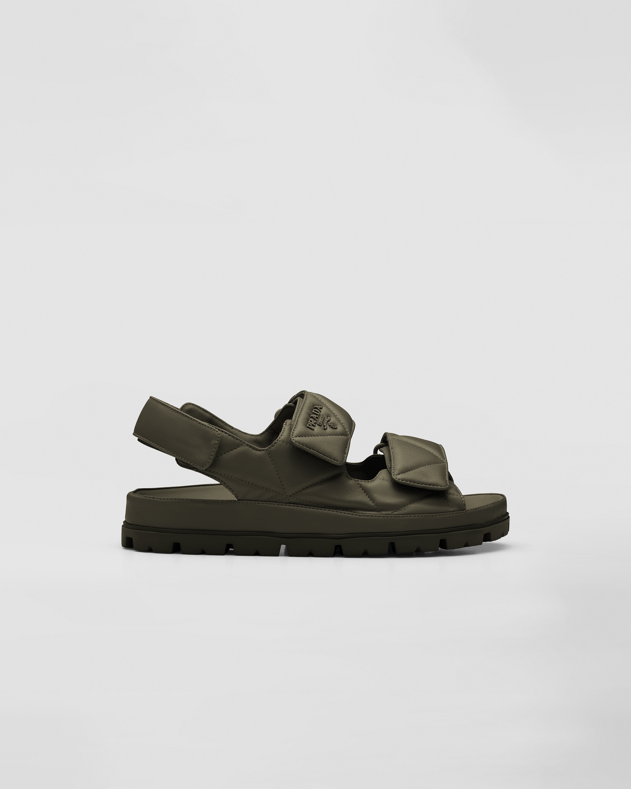Military Green Padded nappa leather sandals | Prada