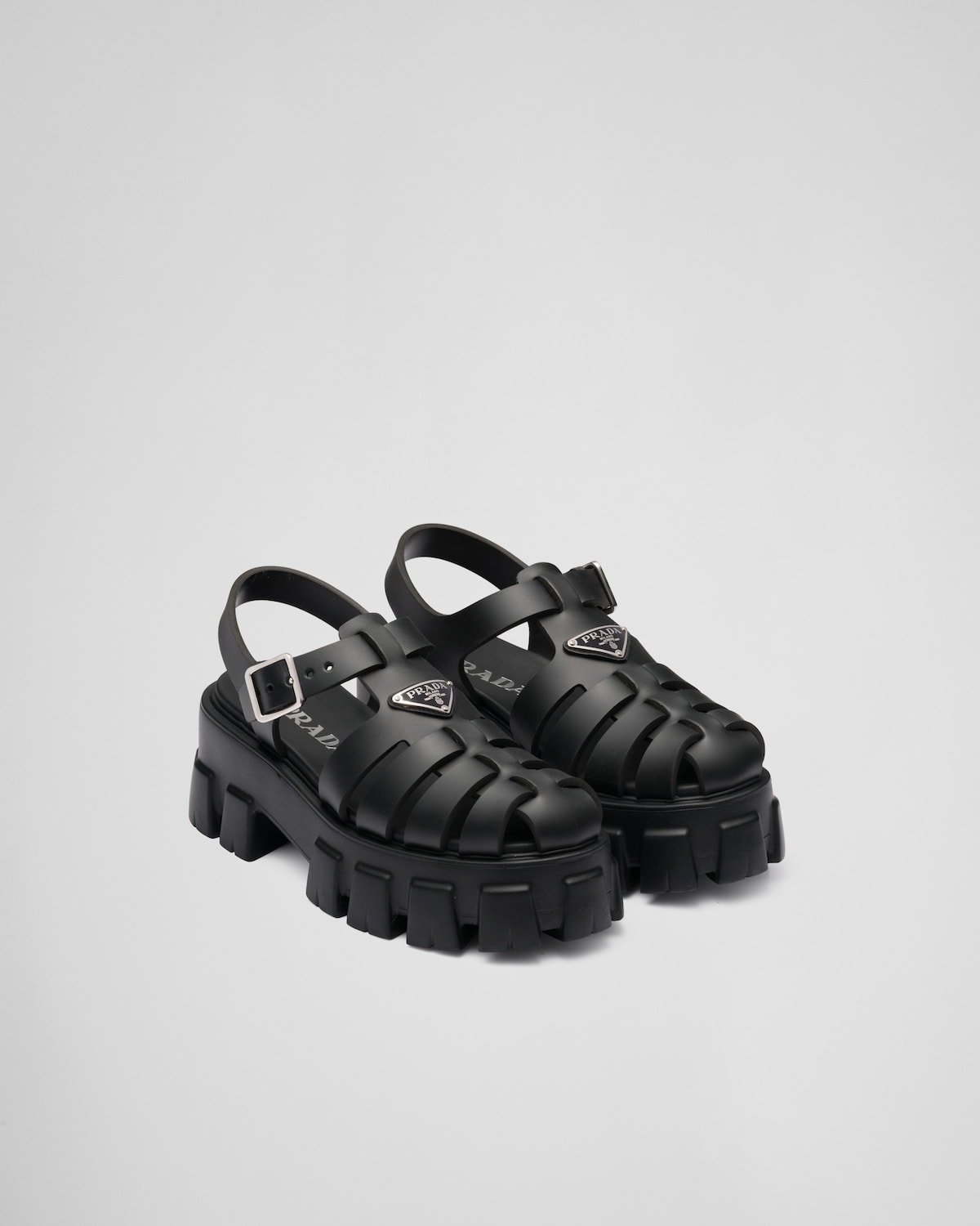 PRA RUBBER MONOLITH SANDALS BLACK CALFSKIN