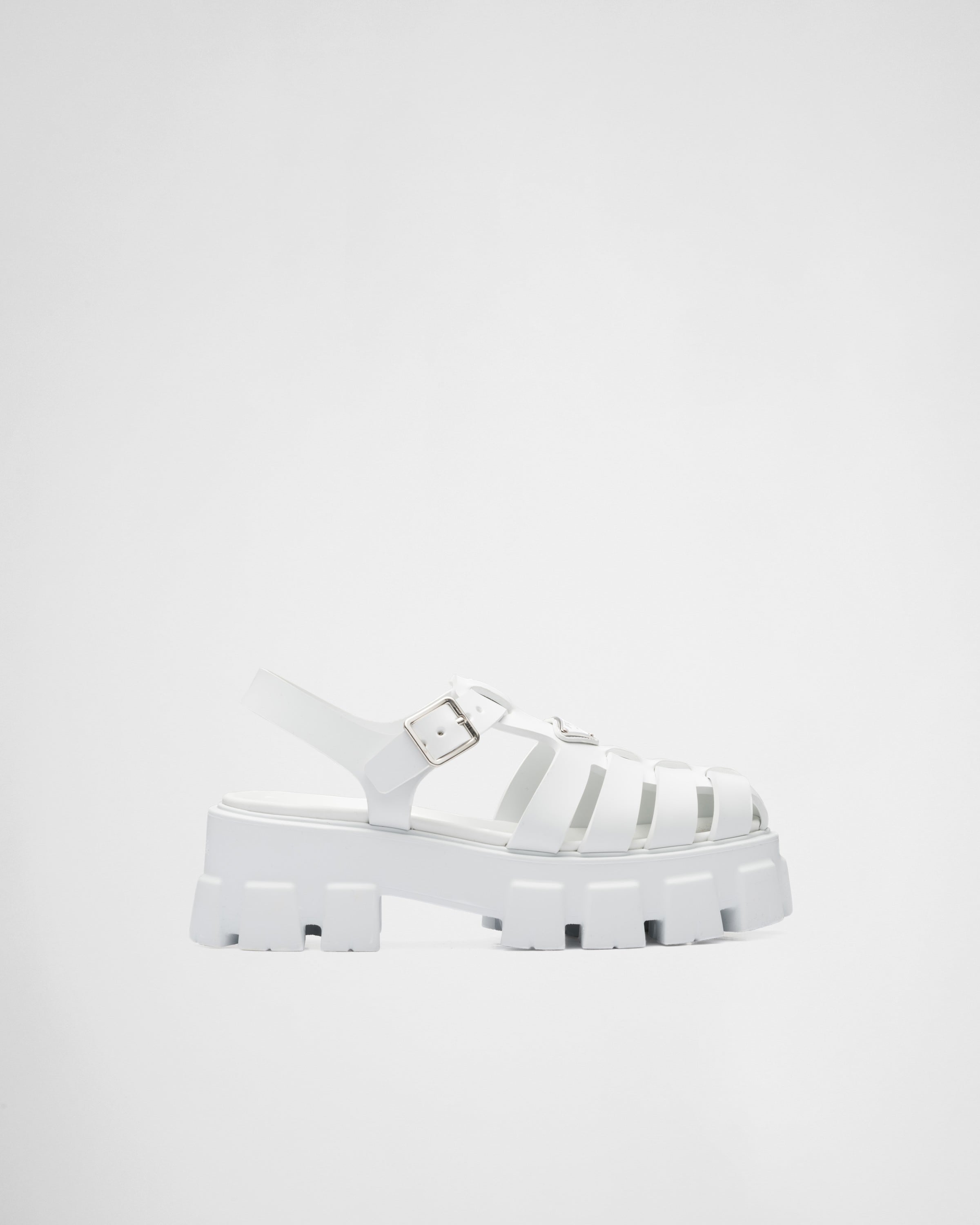 Shop Prada Rubber Monolith Sandals In White