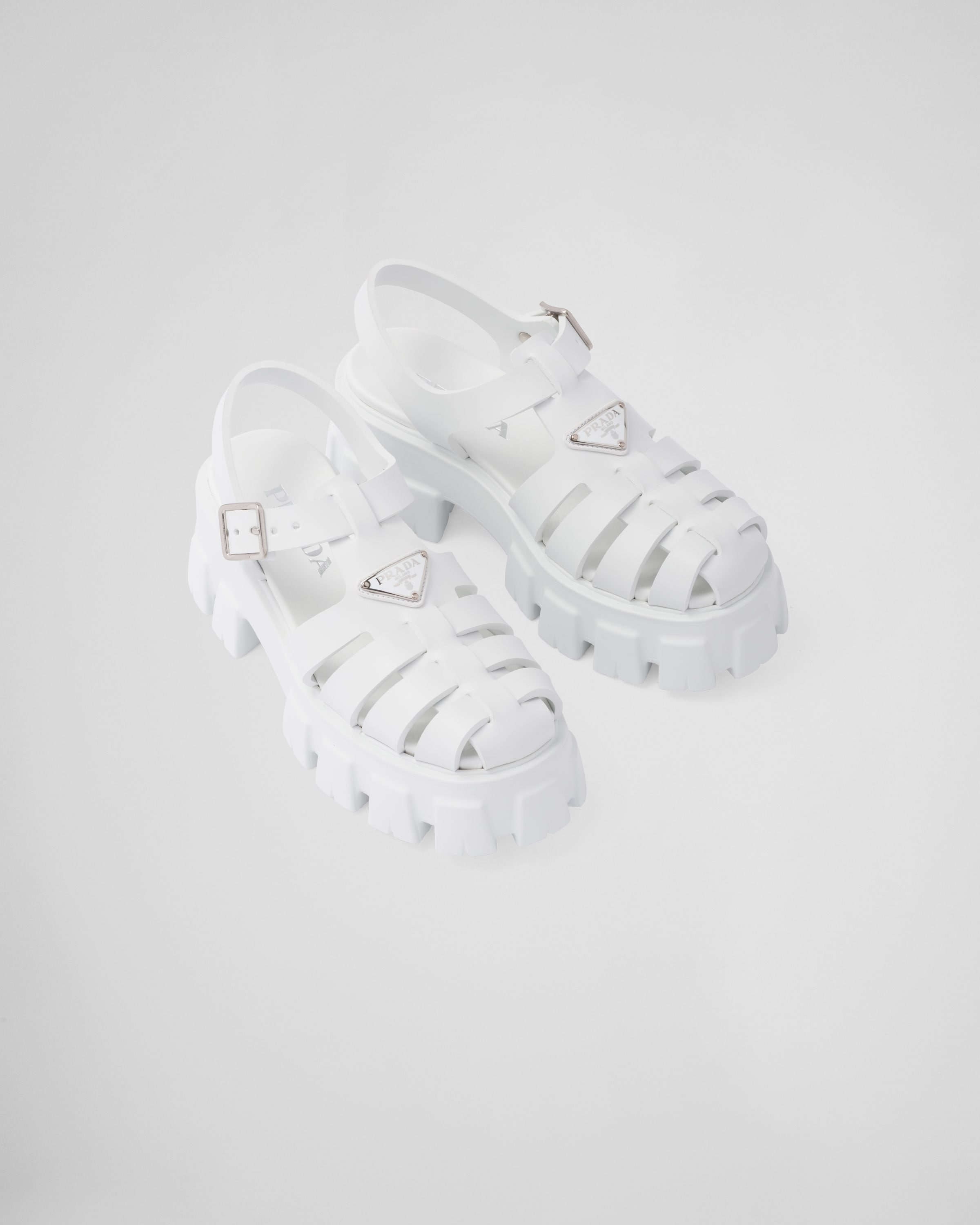 Shop Prada Rubber Monolith Sandals In White