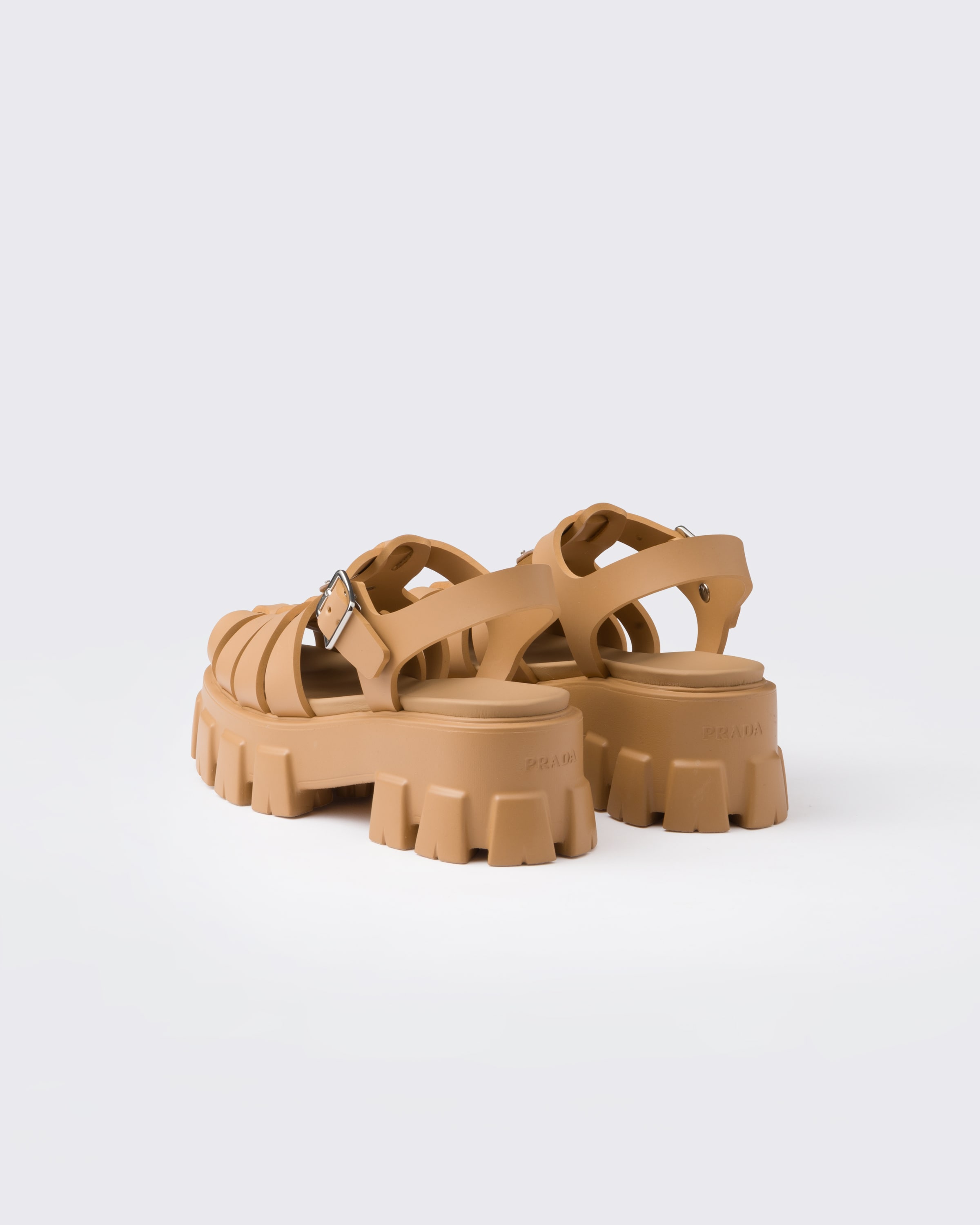 Prada Chunky Platform Sandals With Interwoven Straps In Barley