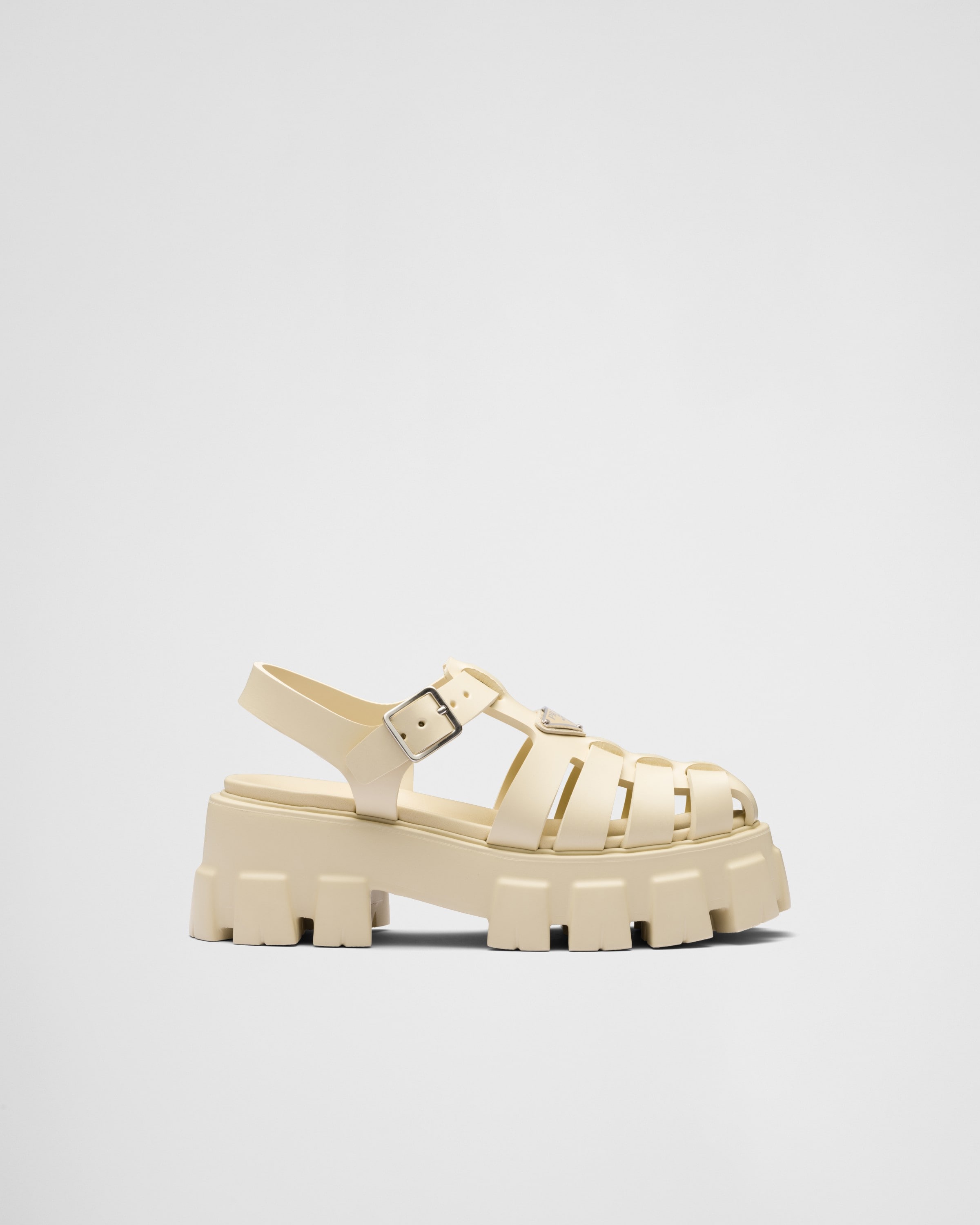 Shop Prada Rubber Monolith Sandals In Quartz