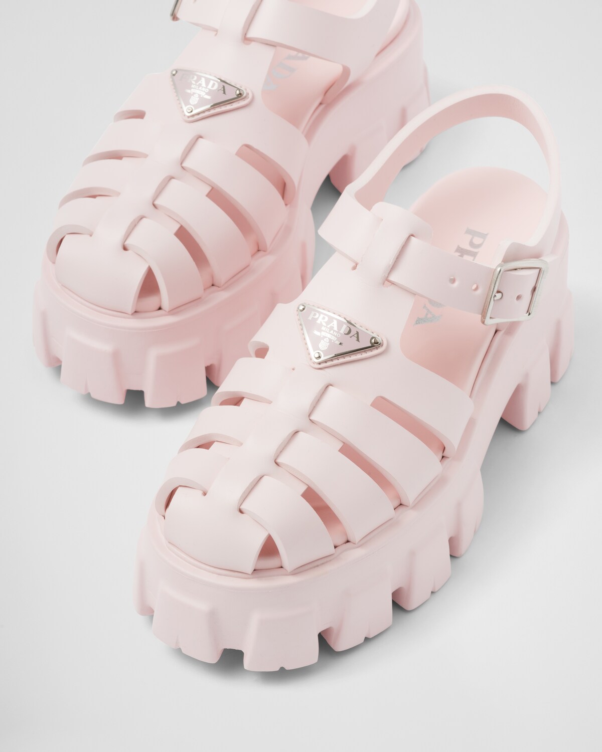 Alabaster Pink Monolith Foam Rubber Sandals | PRADA