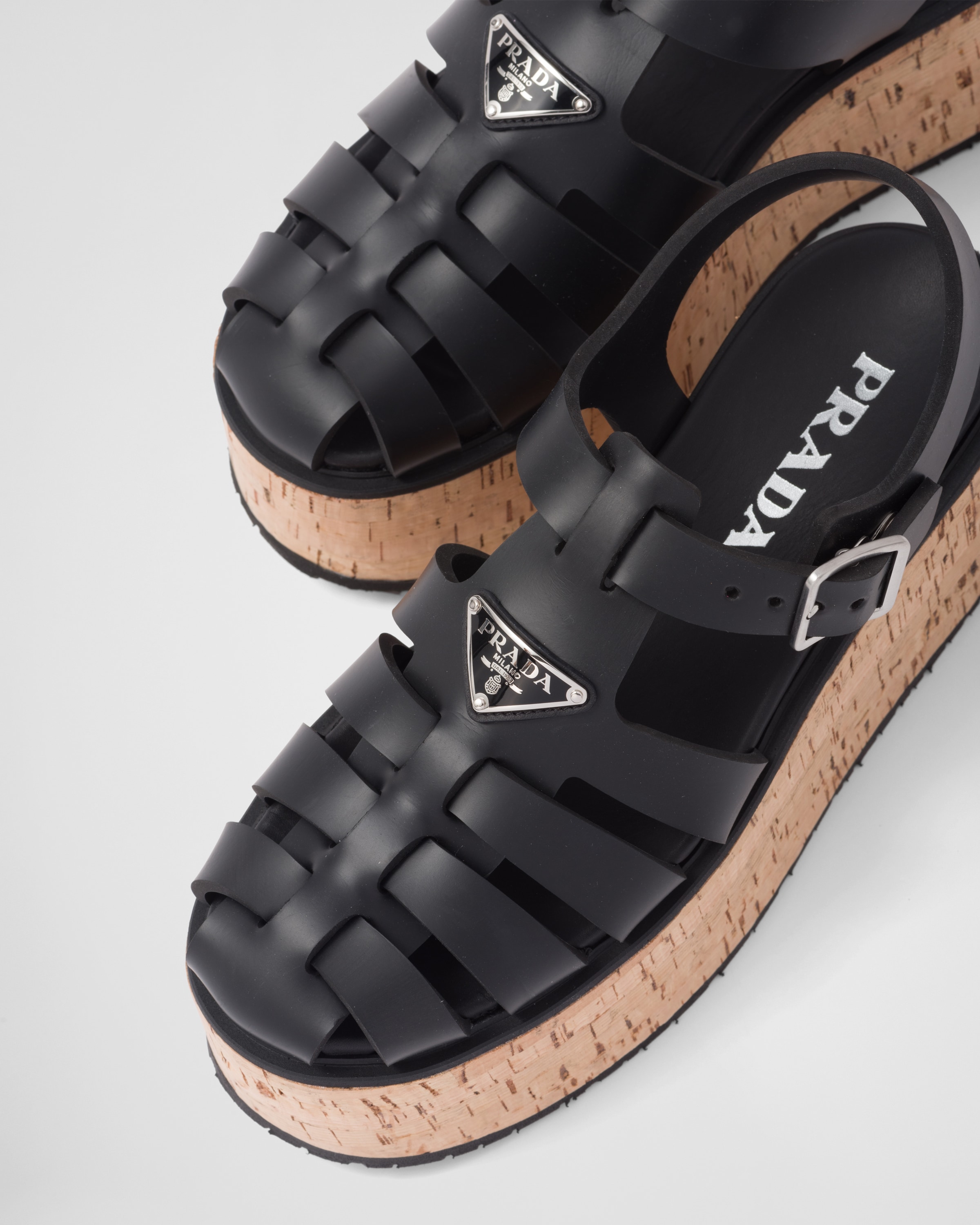 Black Rubber wedge platform sandals | Prada