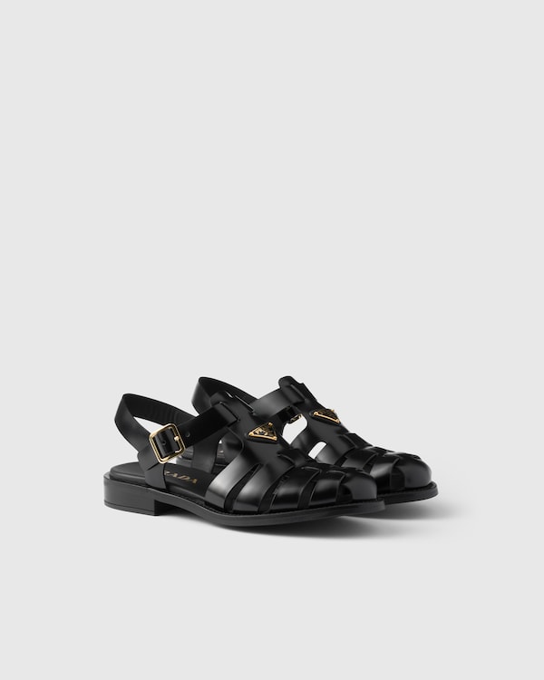 ブラック レザー ヒールサンダル | PRADA
