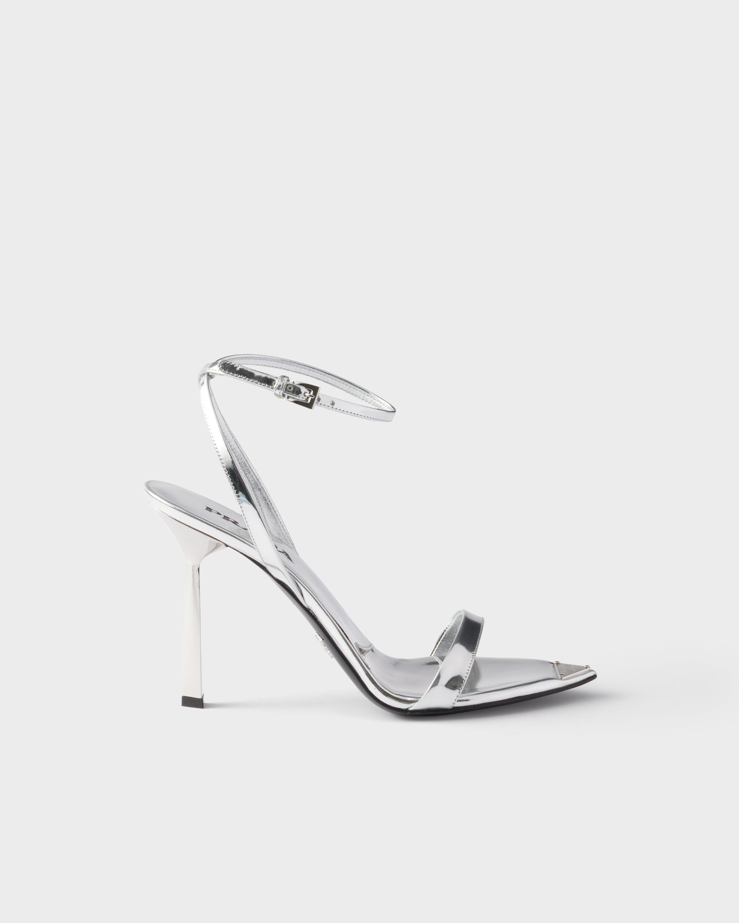Prada Metallic Leather High-heeled Sandals, Woman, Silver, Size 40