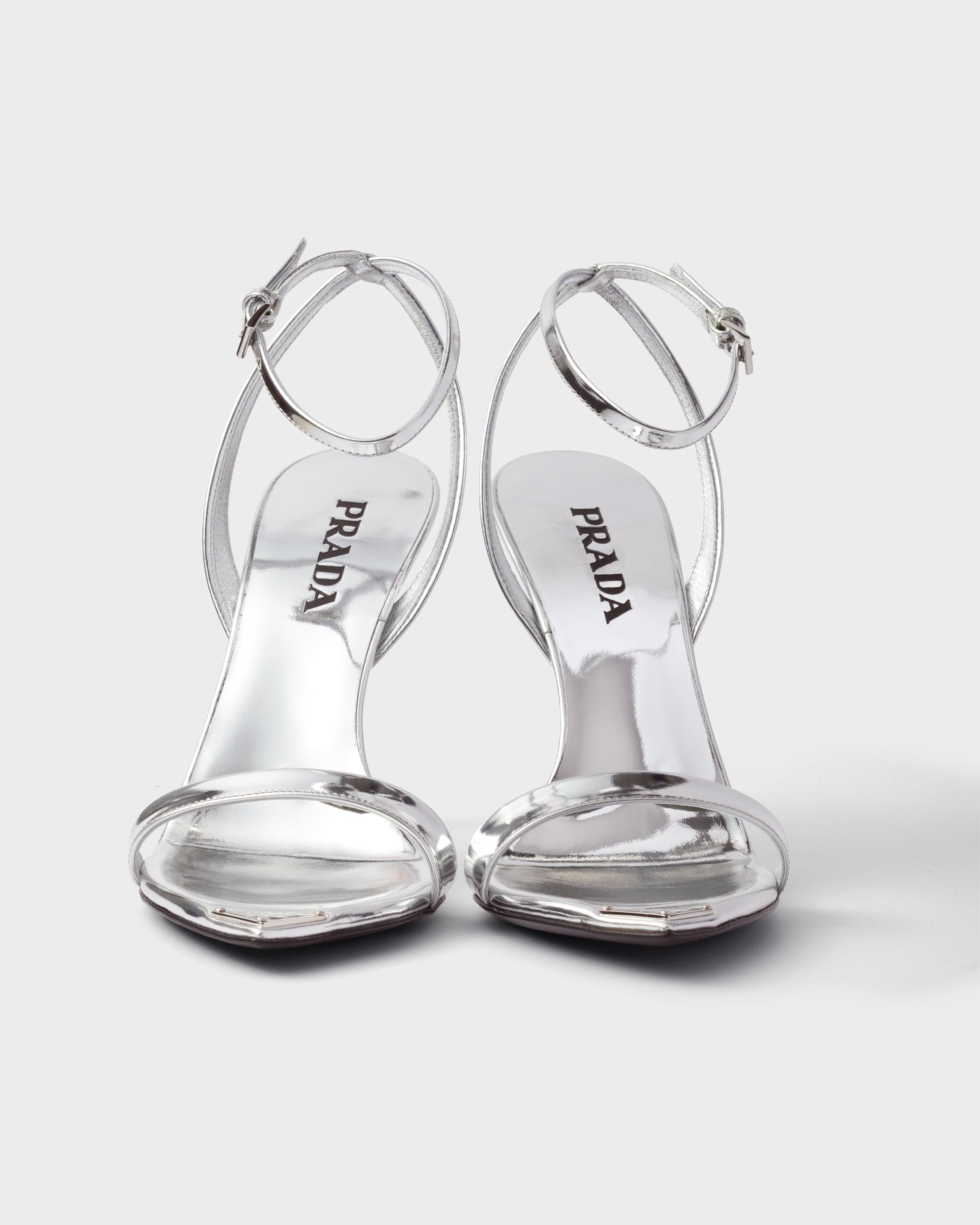 Silver Metallic leather high-heeled sandals | PRADA - United States