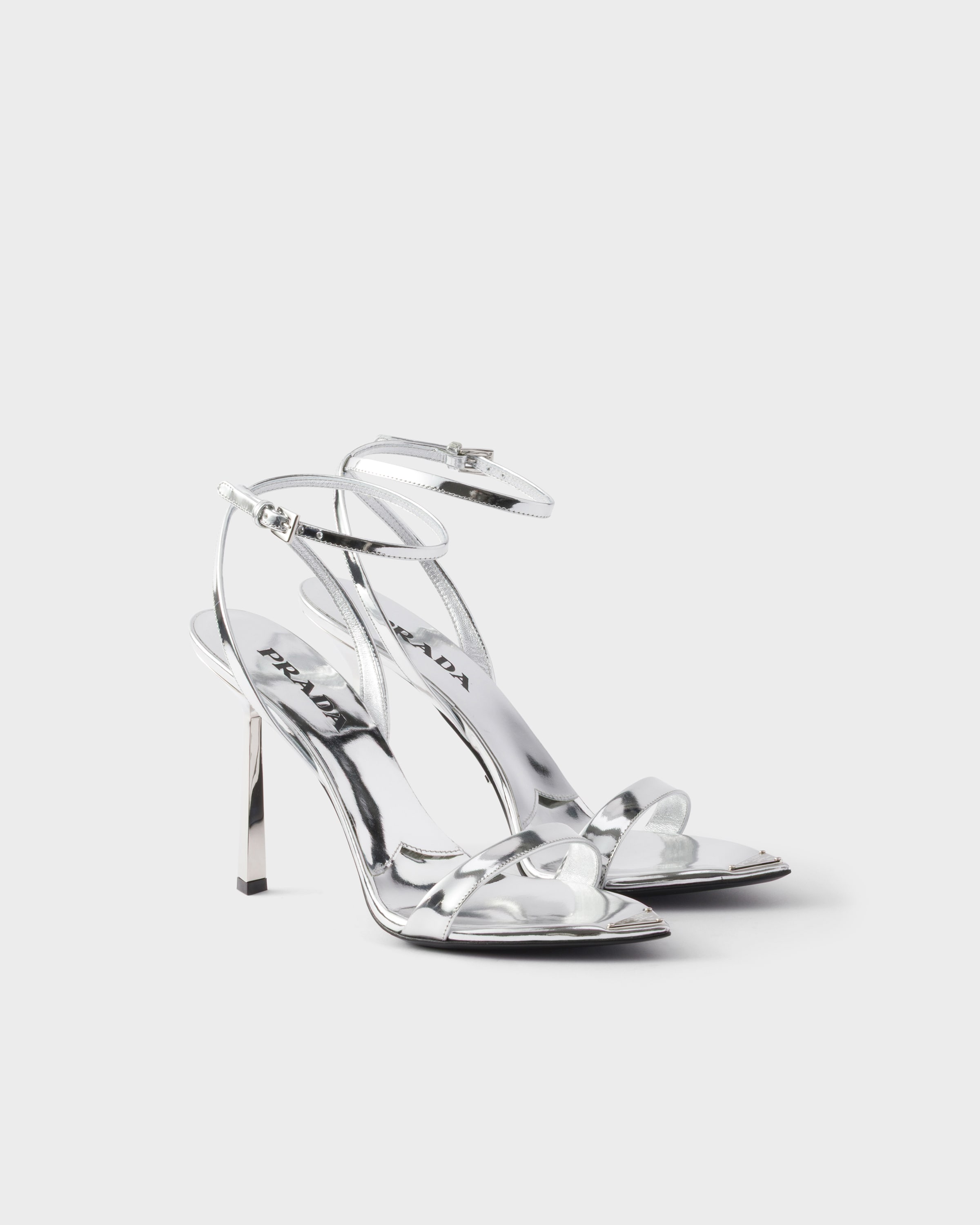 Silver Metallic leather high-heeled sandals | PRADA - United States