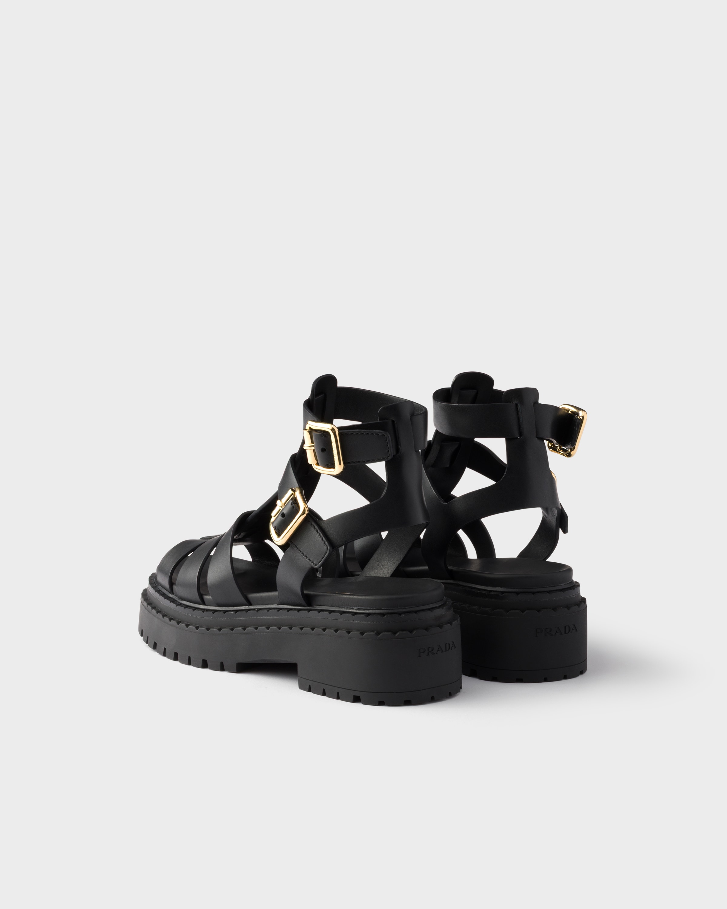Prada Women's Leather Sandals With Ankle Straps In Black