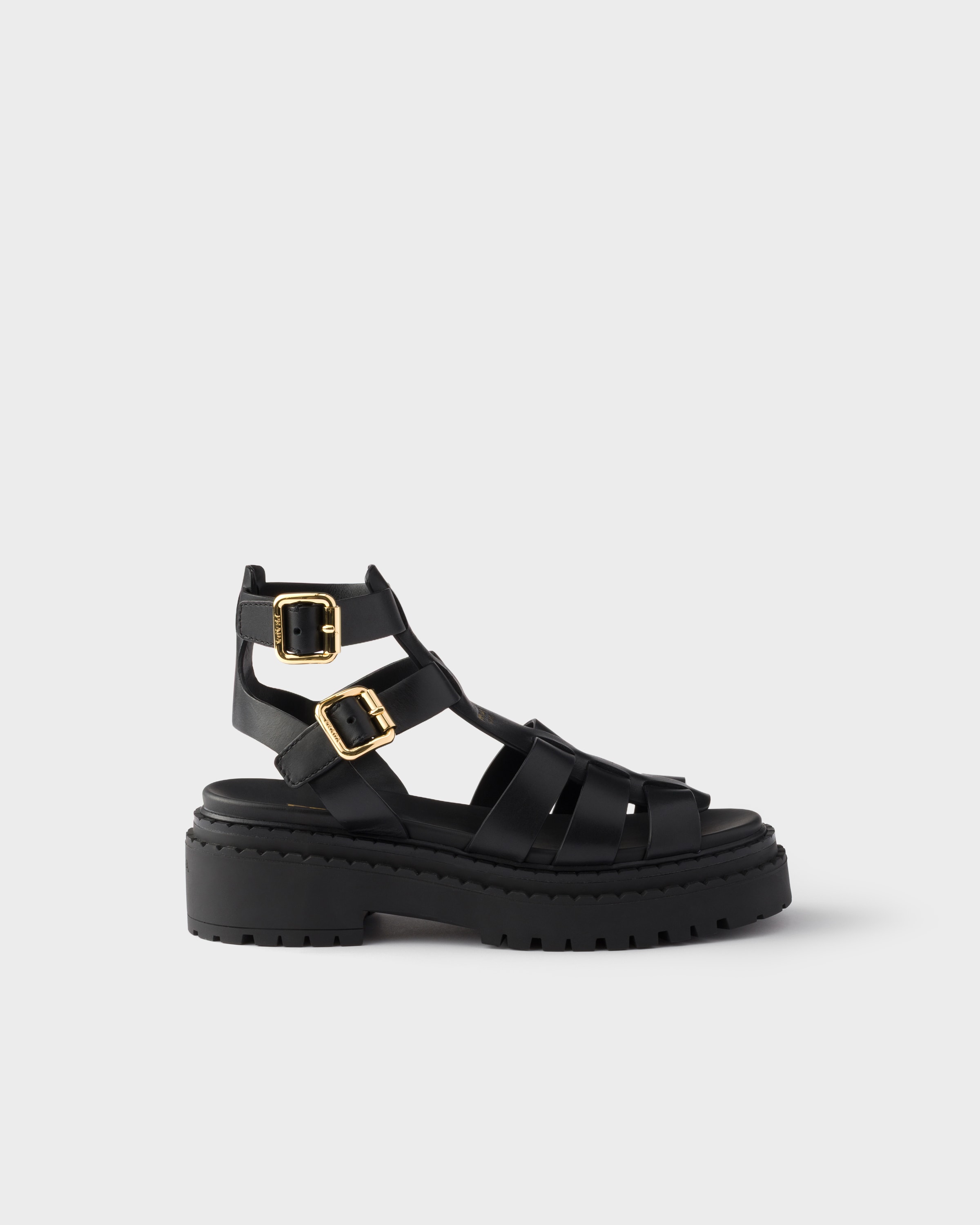 Prada Women's Leather Sandals With Ankle Straps In Black