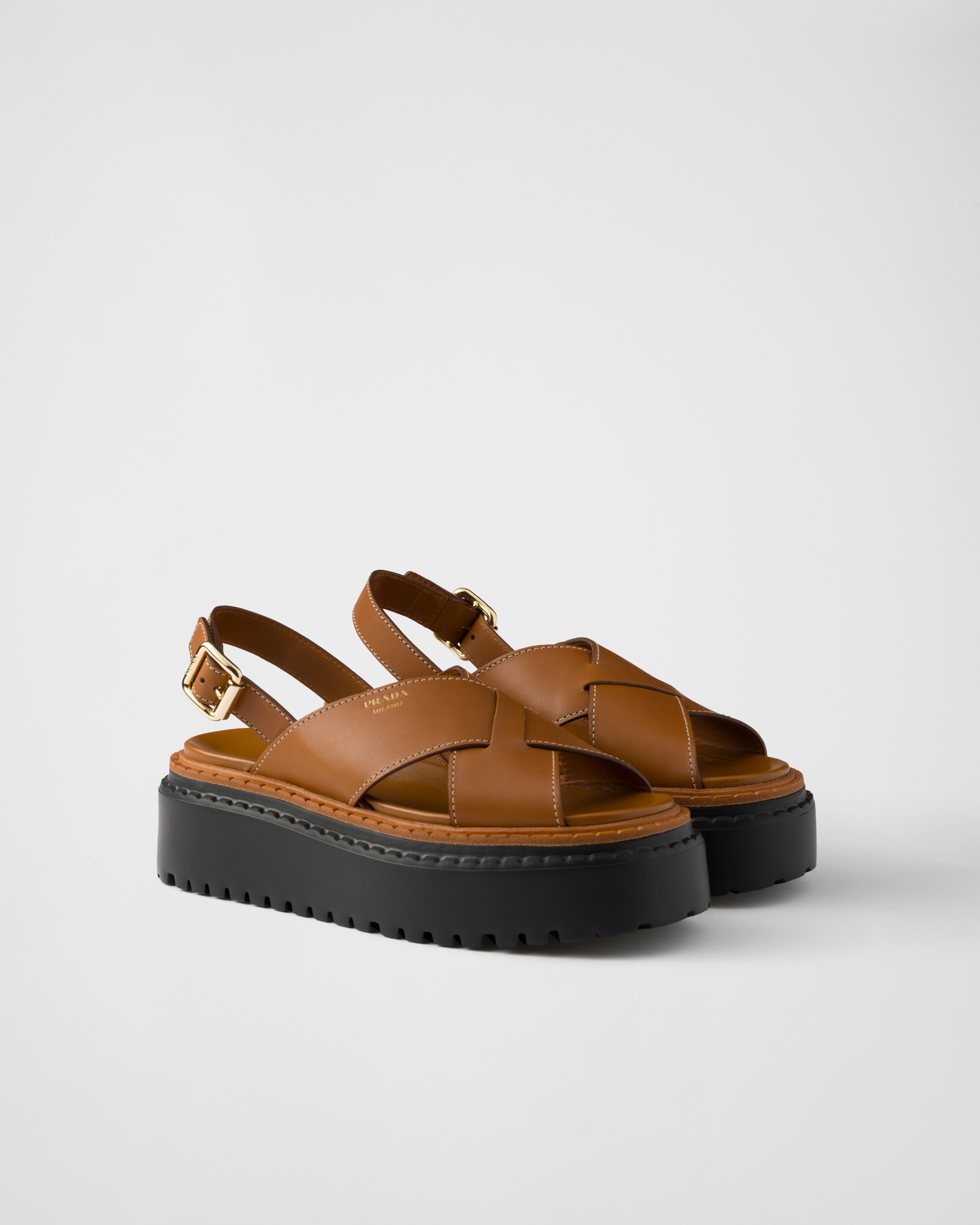 Leather Leather crisscross sandals | PRADA