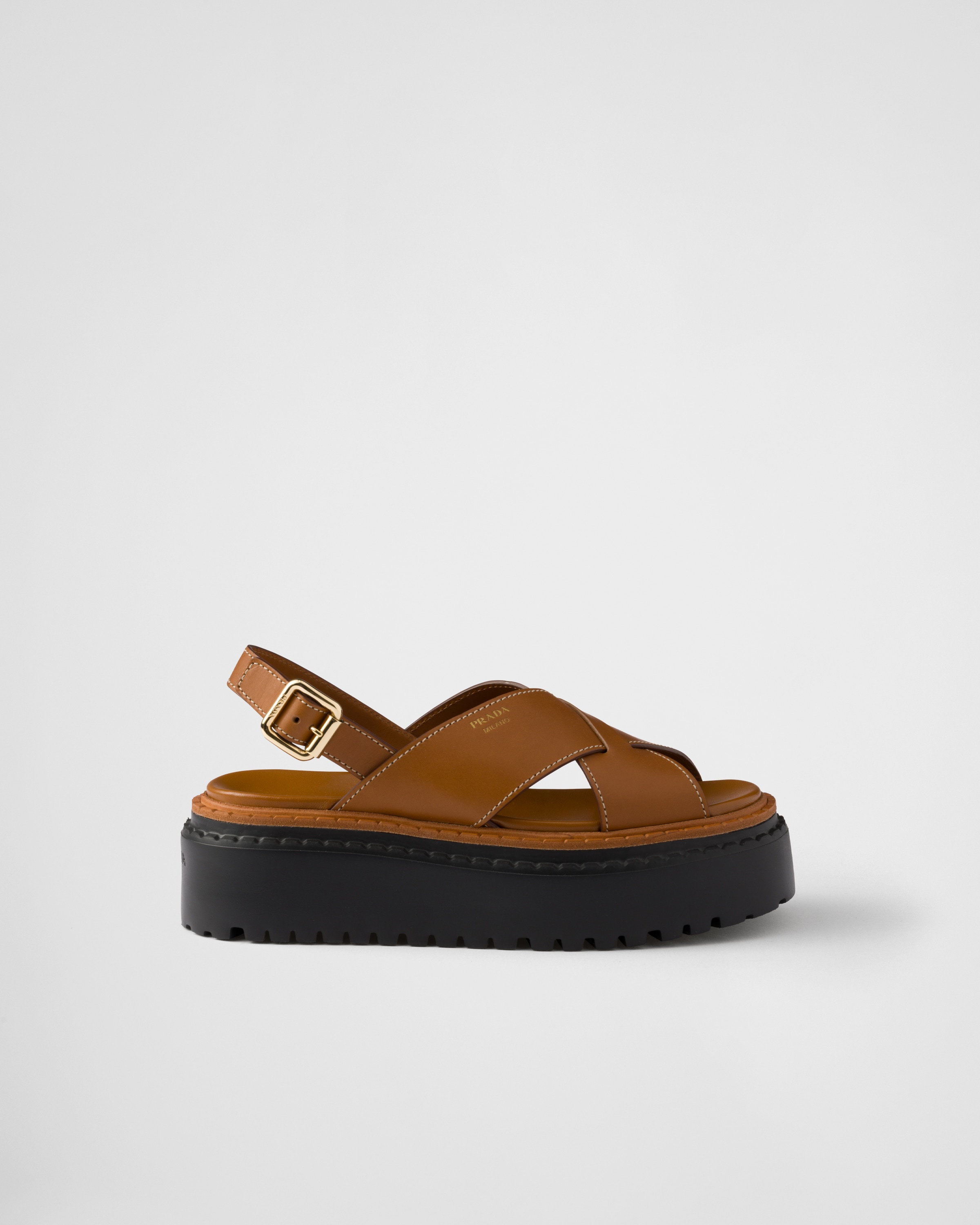 Prada Leather Criss-cross Sandals In Leather