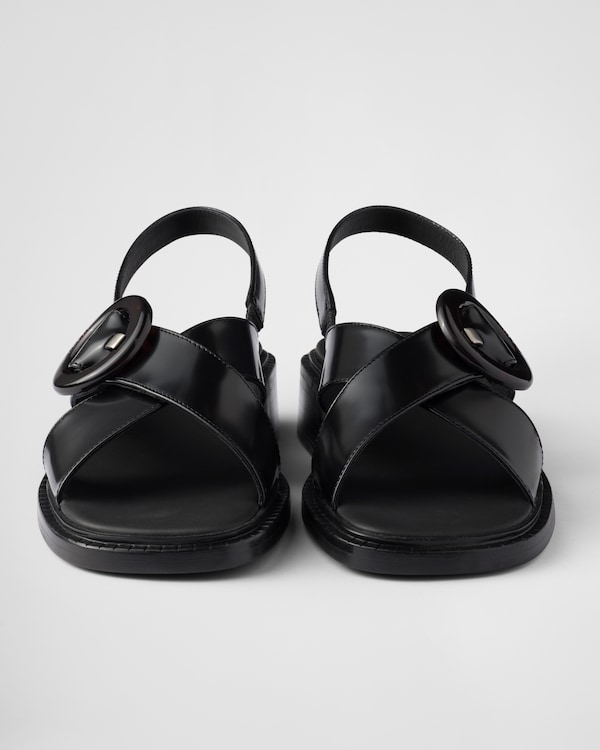 Brushed leather sandals with buckle - Black Brushed leather sandals with buckle - Black