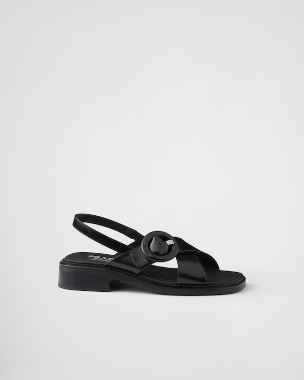 Brushed leather sandals with buckle - Black Brushed leather sandals with buckle - Black