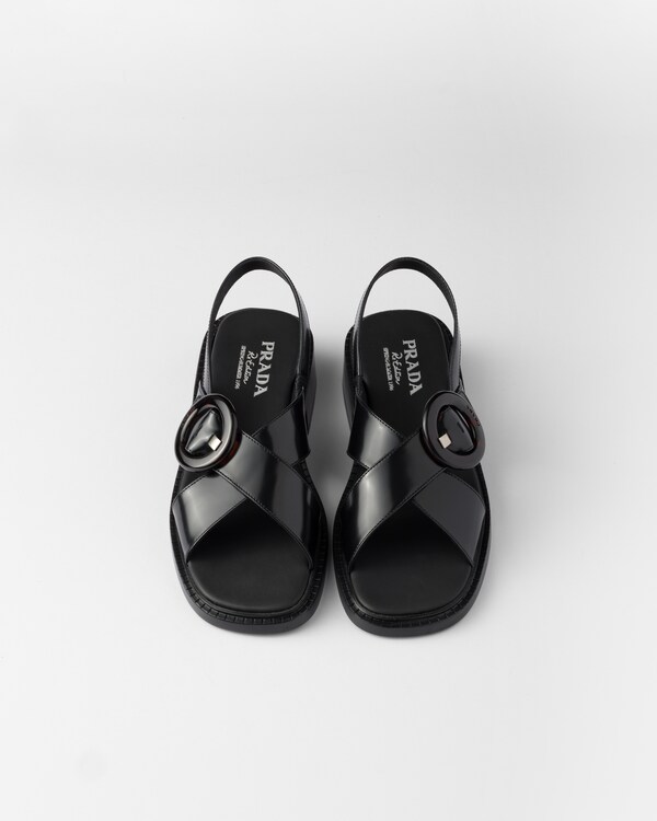 Brushed leather sandals with buckle - Black Brushed leather sandals with buckle - Black