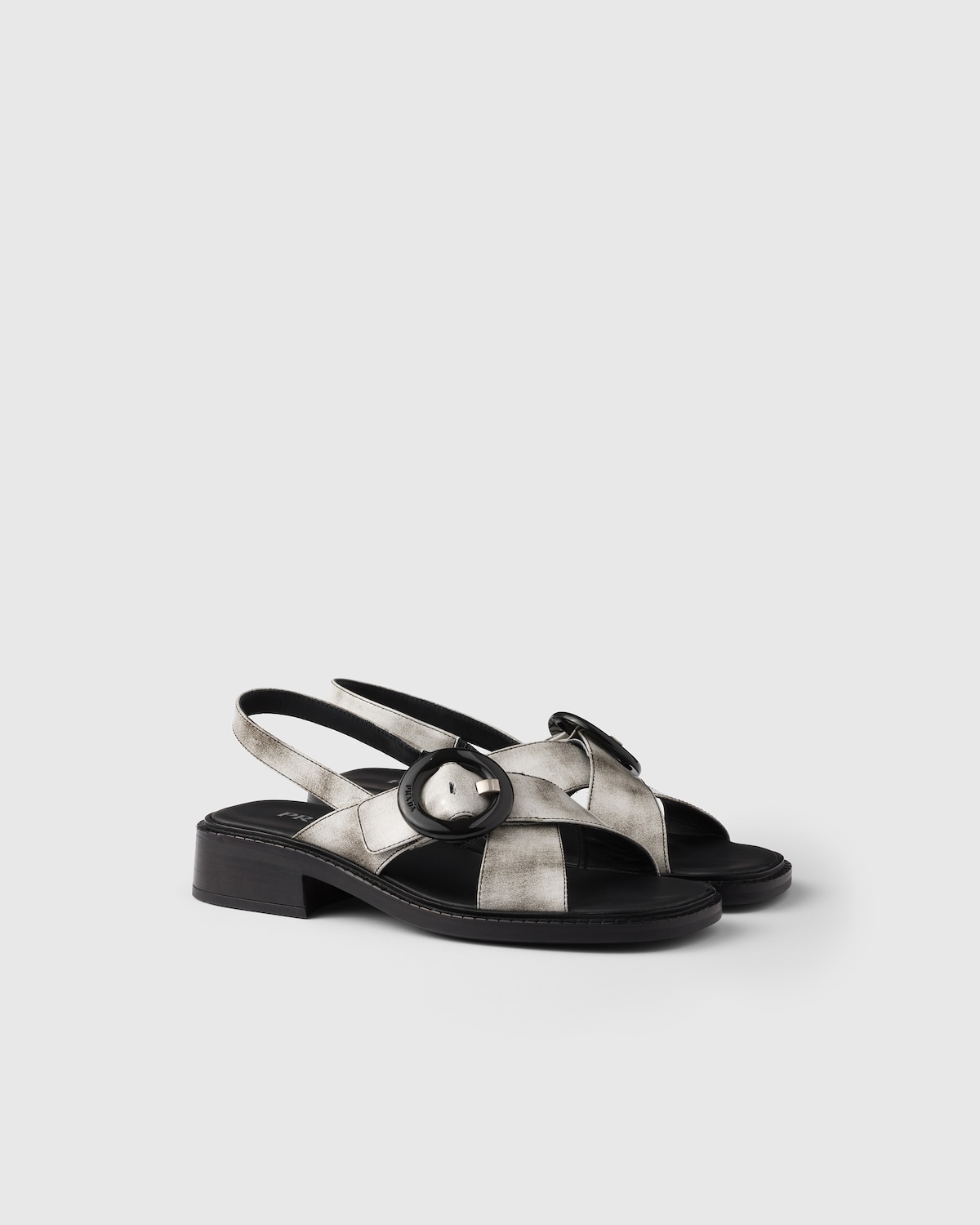 PRADA 25S SANDALS IN LIGHT TAN CALFSKIN LOGO GOLD HARDWARE